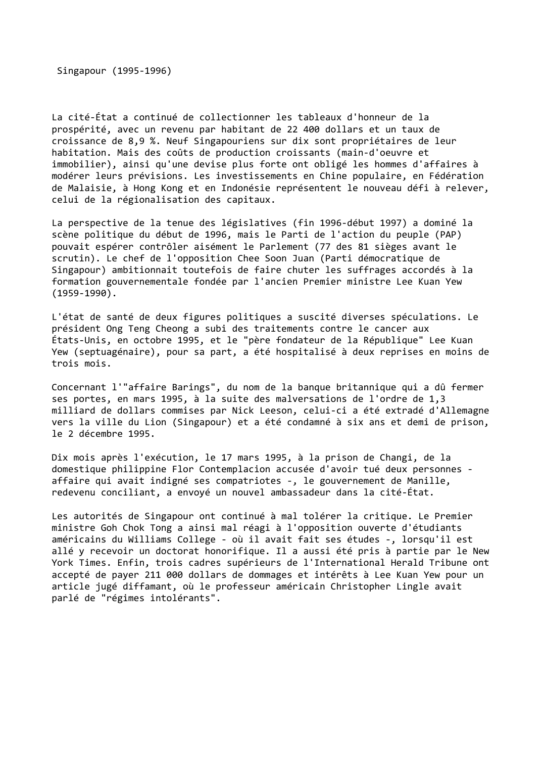 Prévisualisation du document Singapour (1995-1996)