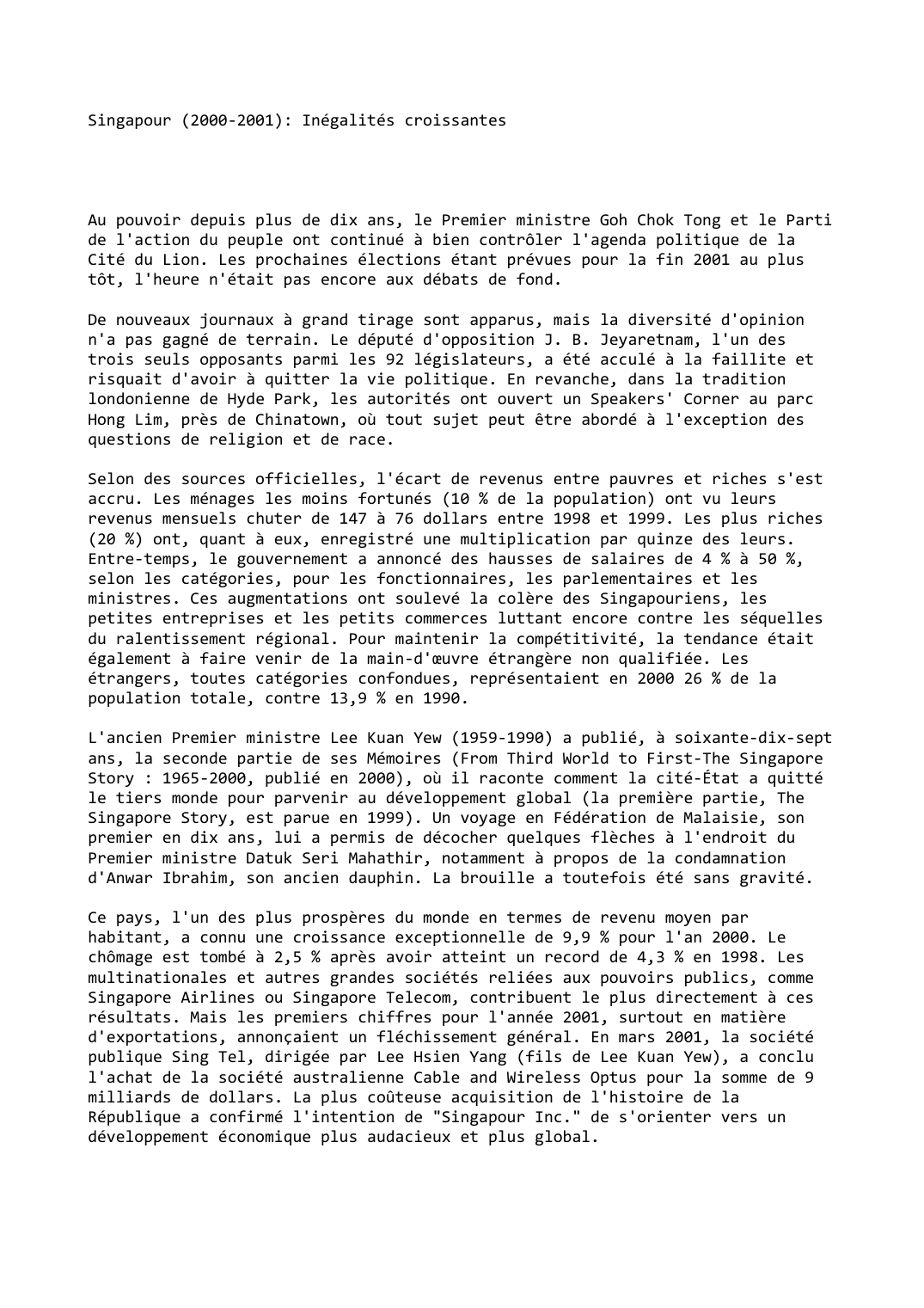 Prévisualisation du document Singapour (2000-2001): Inégalités croissantes