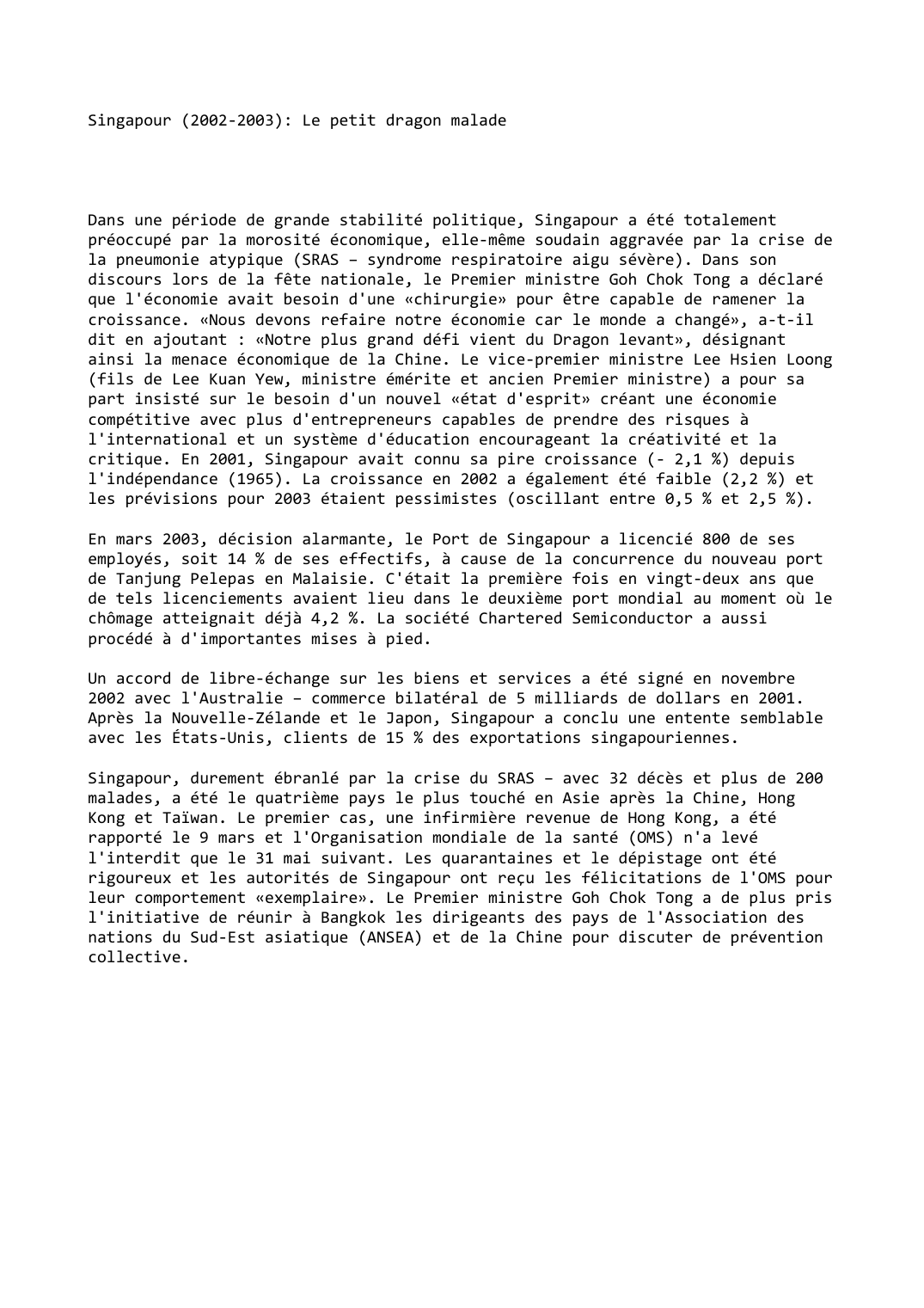 Prévisualisation du document Singapour (2002-2003): Le petit dragon malade