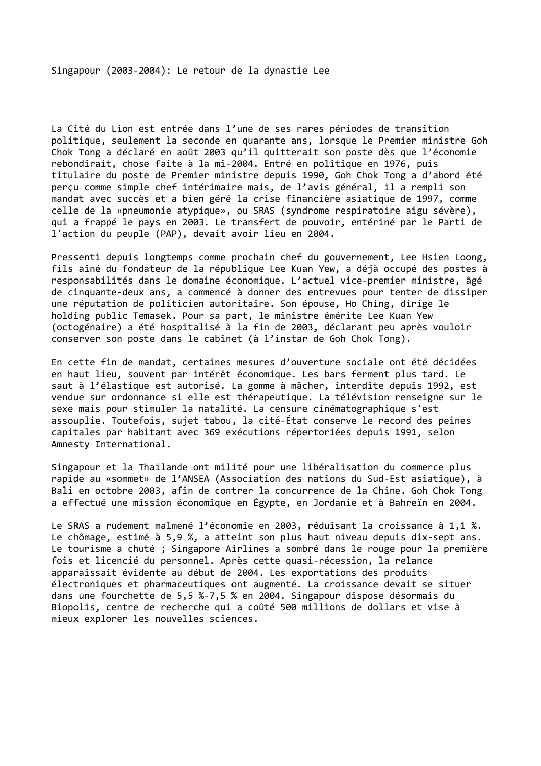 Prévisualisation du document Singapour (2003-2004): Le retour de la dynastie Lee