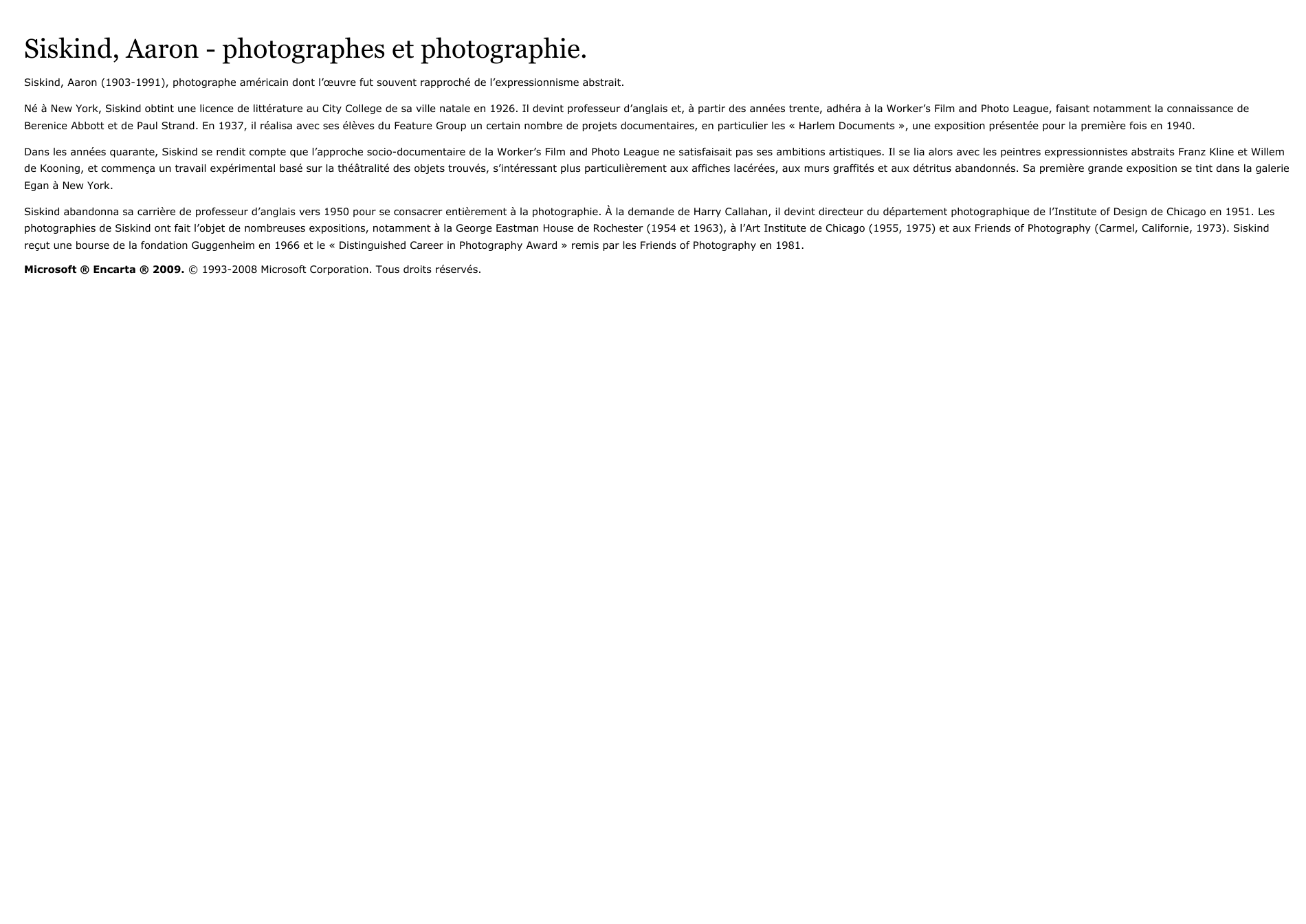 Prévisualisation du document Siskind, Aaron - photographes et photographie.