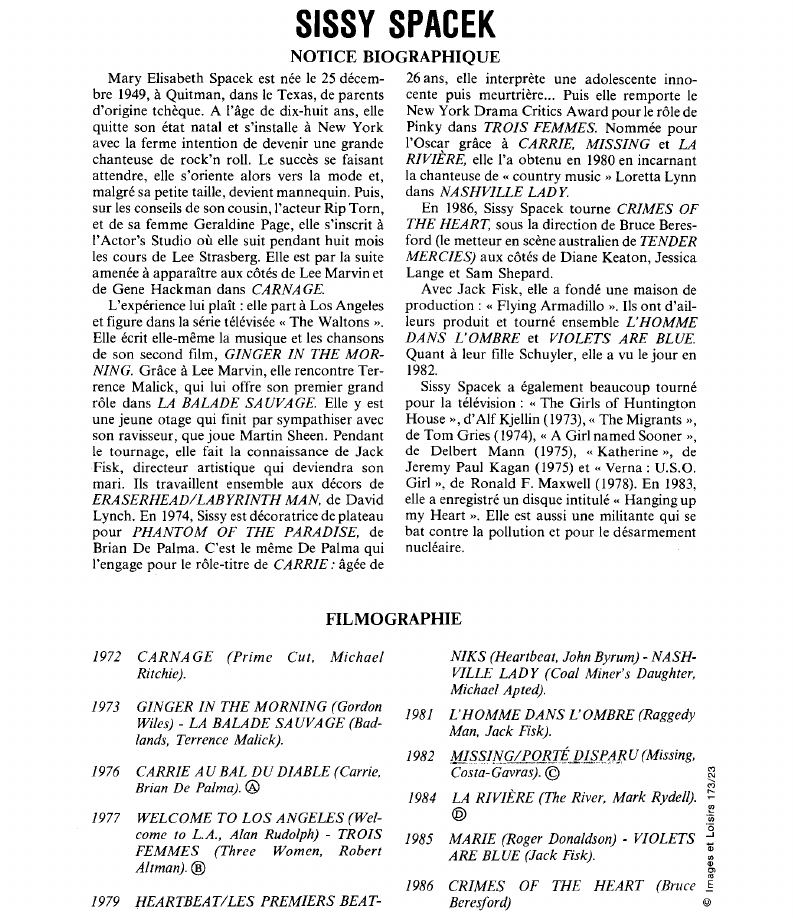Prévisualisation du document SISSY SPACEK