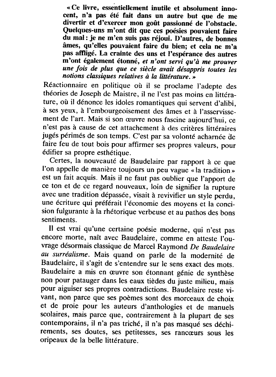 Prévisualisation du document Situation de Baudelaire dans la littérature française