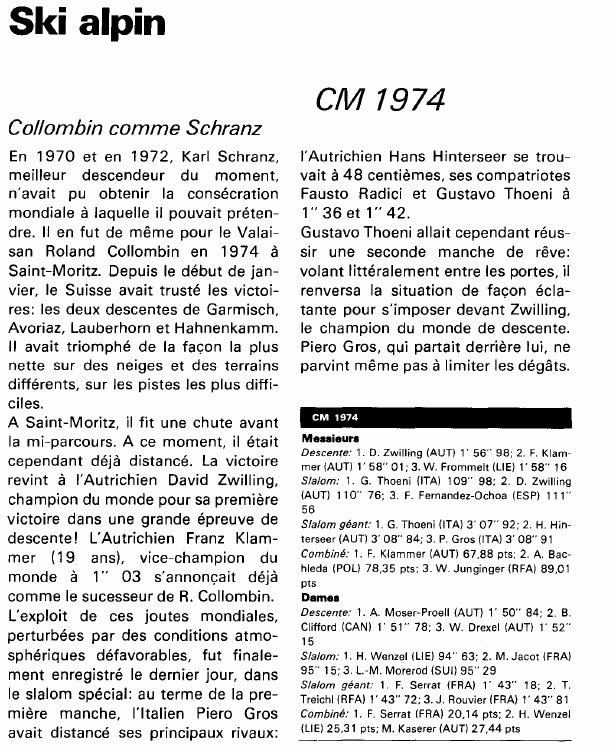 Prévisualisation du document Ski alpin:CM 1974 (sport).