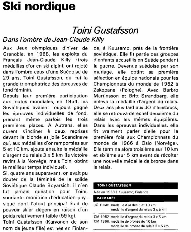 Prévisualisation du document Ski nordique:Toini Gustafsson (sport).