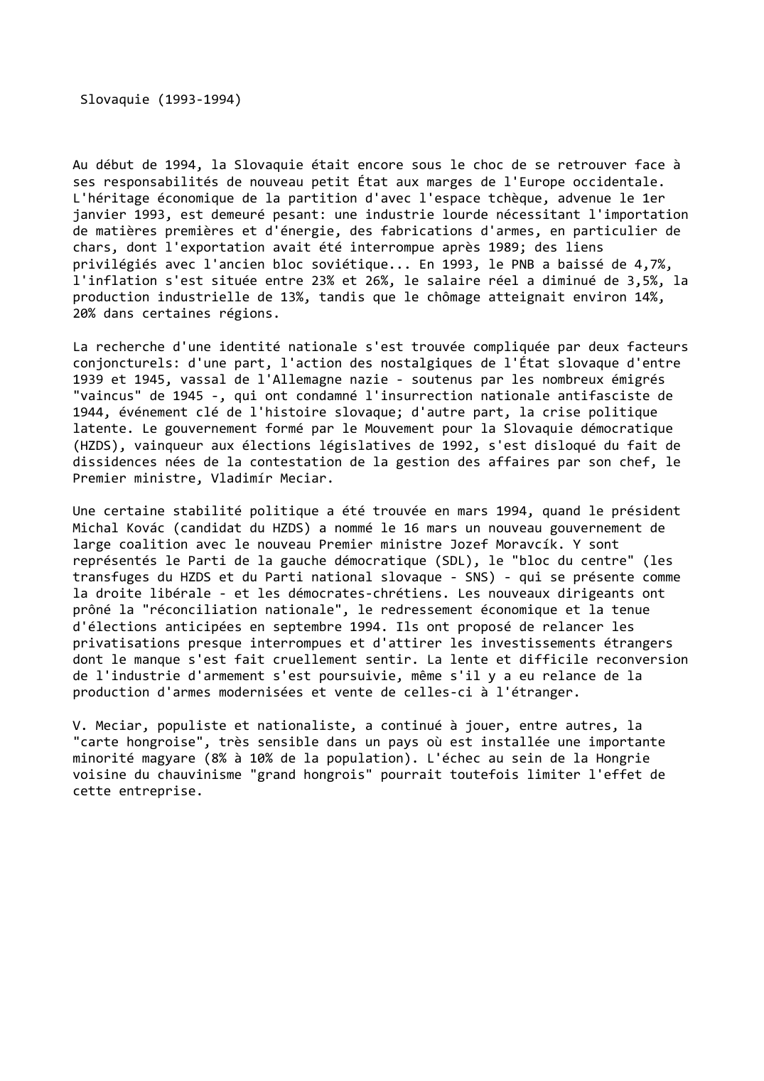 Prévisualisation du document Slovaquie (1993-1994)