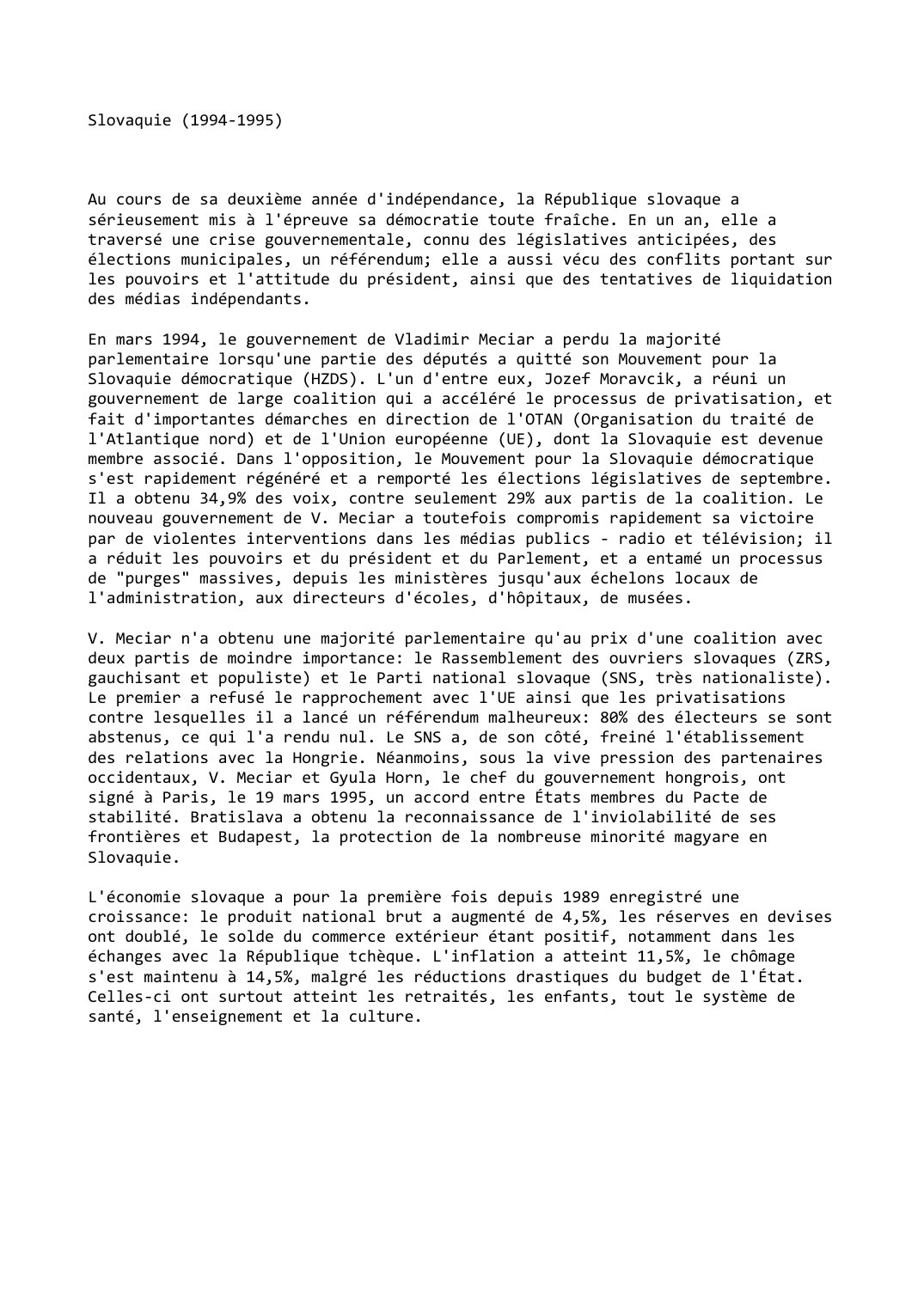 Prévisualisation du document Slovaquie (1994-1995)