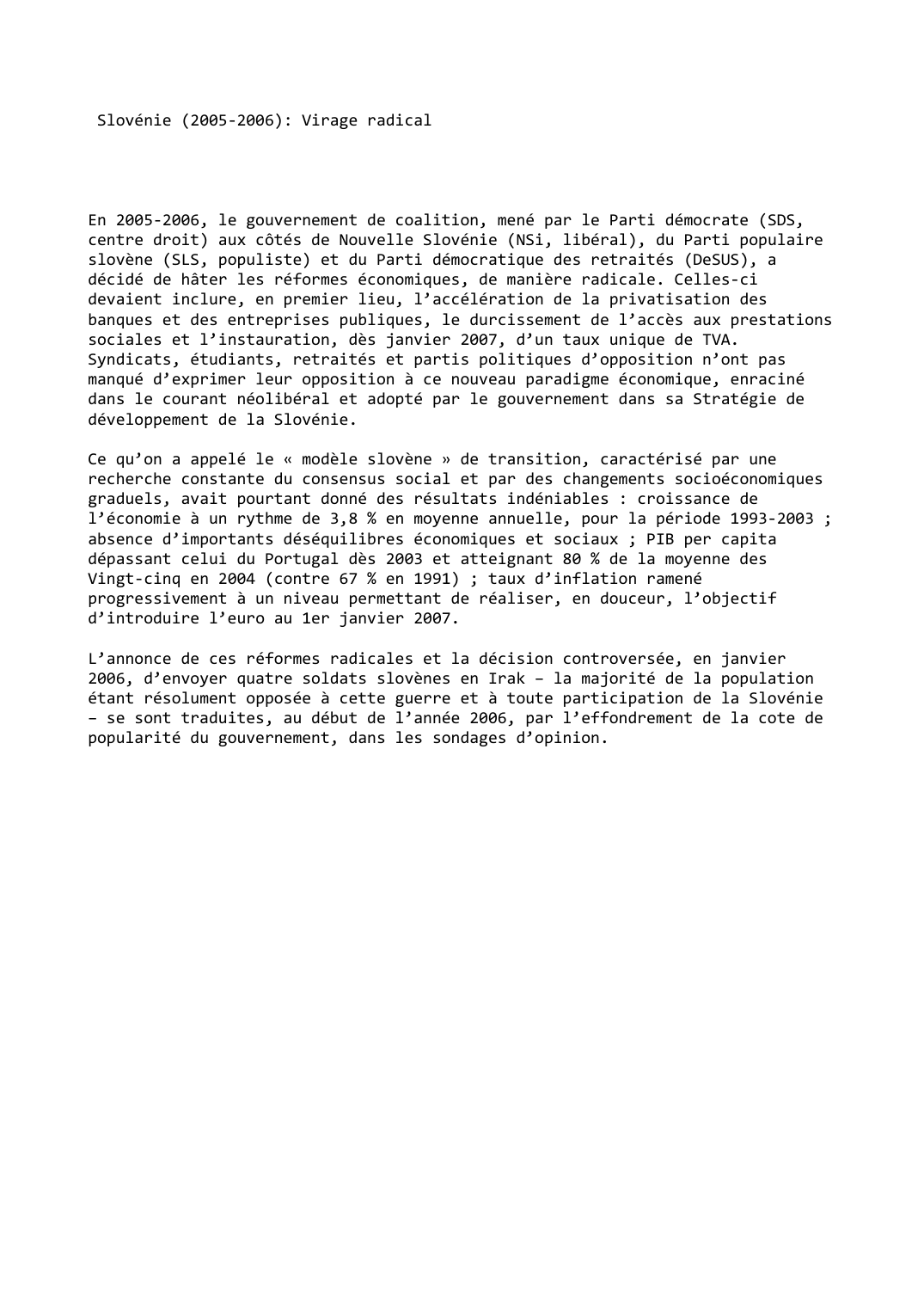 Prévisualisation du document Slovénie (2005-2006): Virage radical