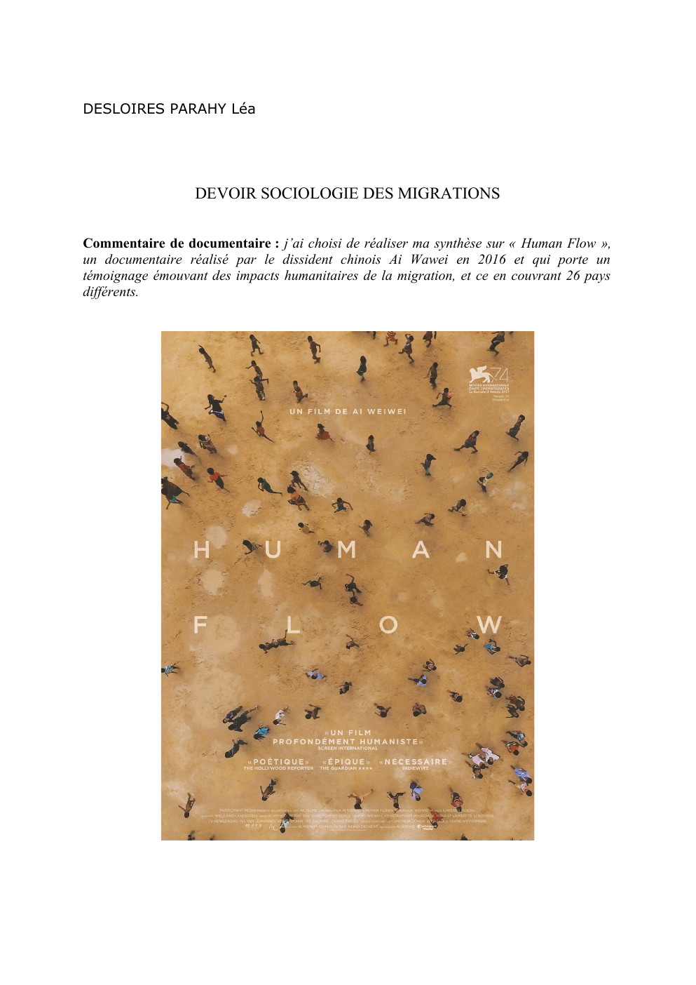 Prévisualisation du document Sociologie des migrations