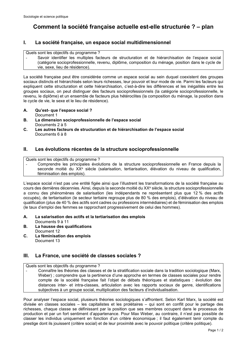 Prévisualisation du document Sociologie et science politique  Comment la société française actuelle est-elle structurée ? – plan