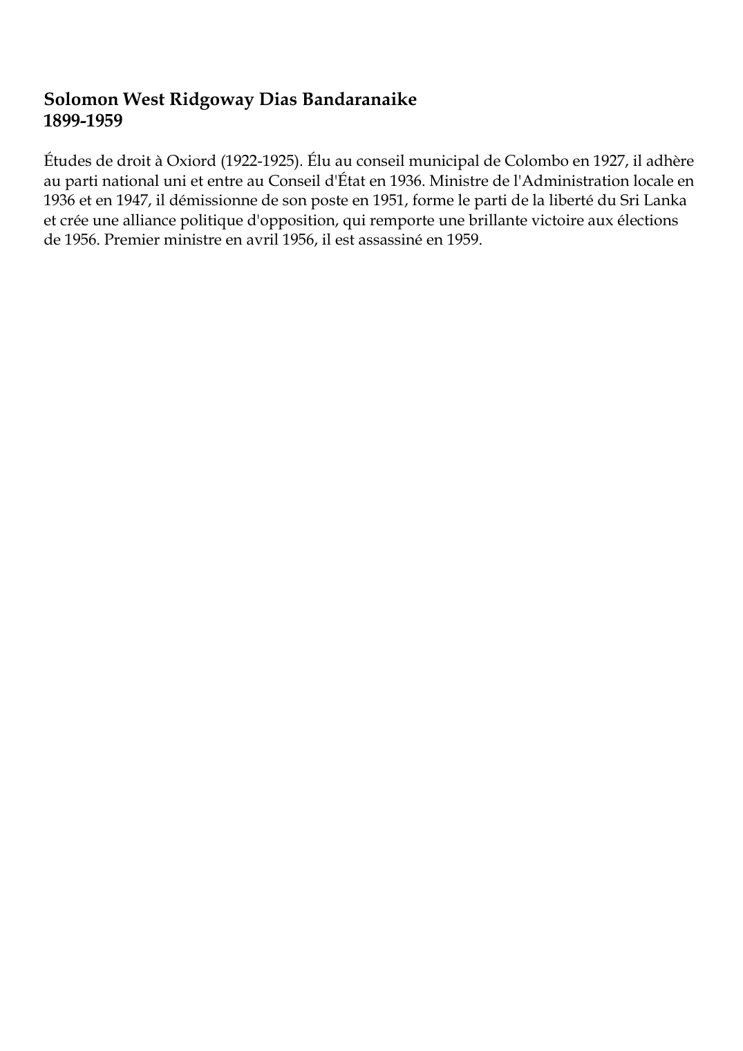 Prévisualisation du document Solomon West Ridgoway Dias Bandaranaike1899-1959Études de droit à Oxiord (1922-1925).