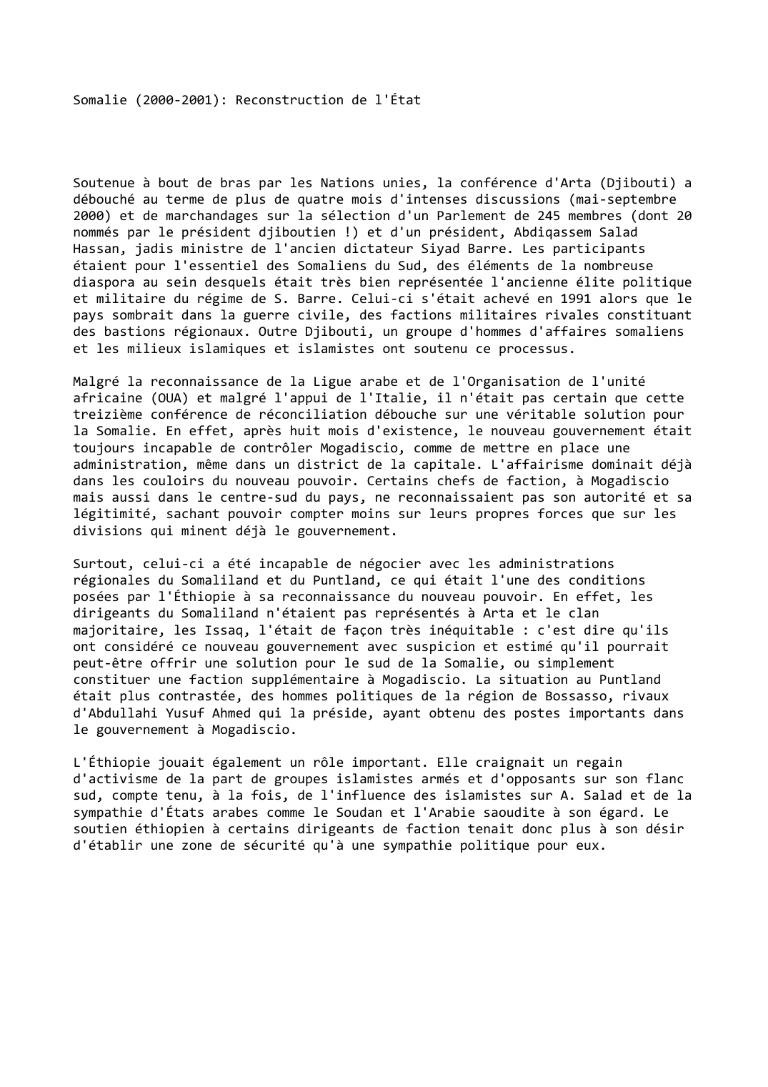 Prévisualisation du document Somalie (2000-2001): Reconstruction de l'État