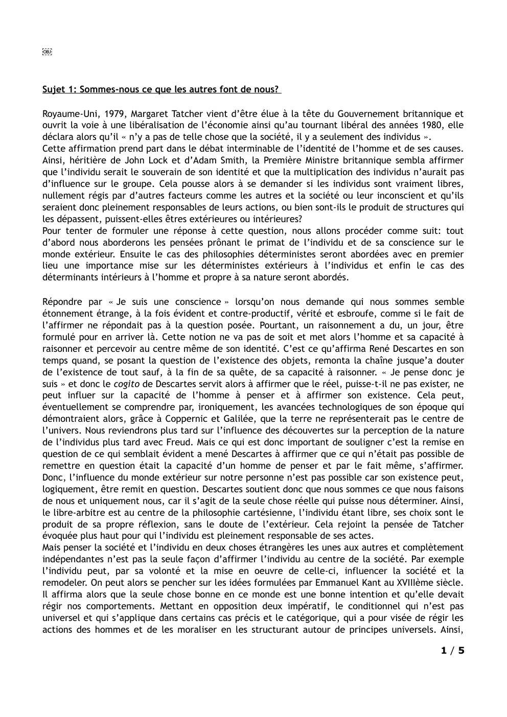 Prévisualisation du document "Sommes nous ce que les autres font de nous?" Dissertation