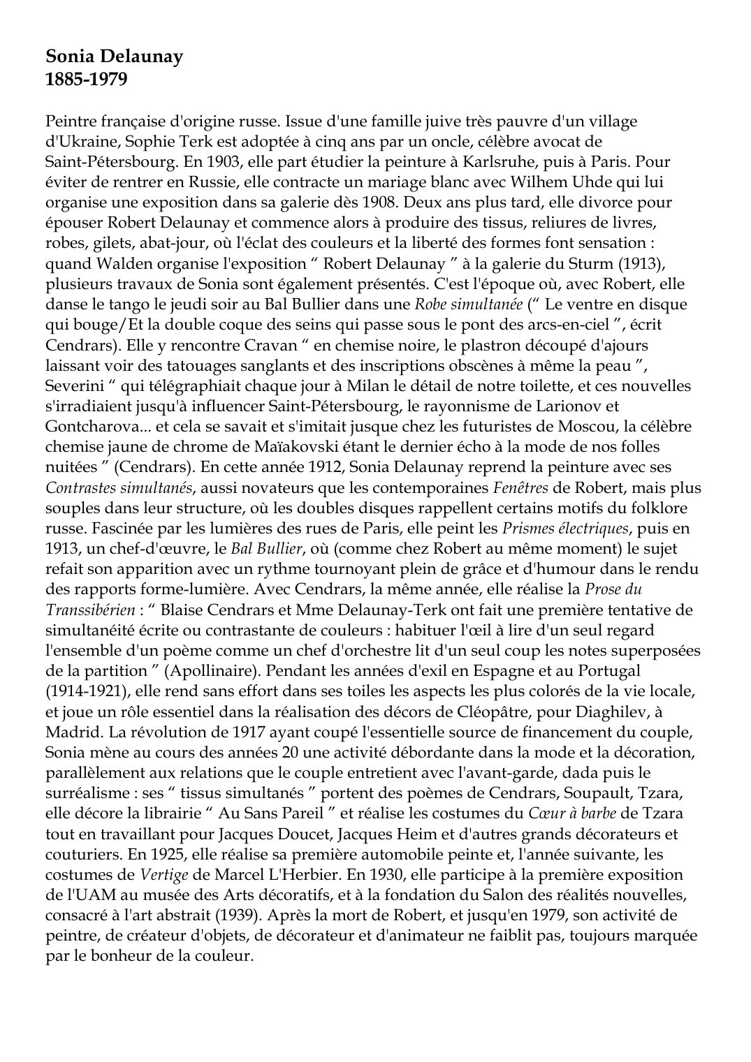 Prévisualisation du document Sonia Delaunay1885-1979Peintre française d'origine russe.