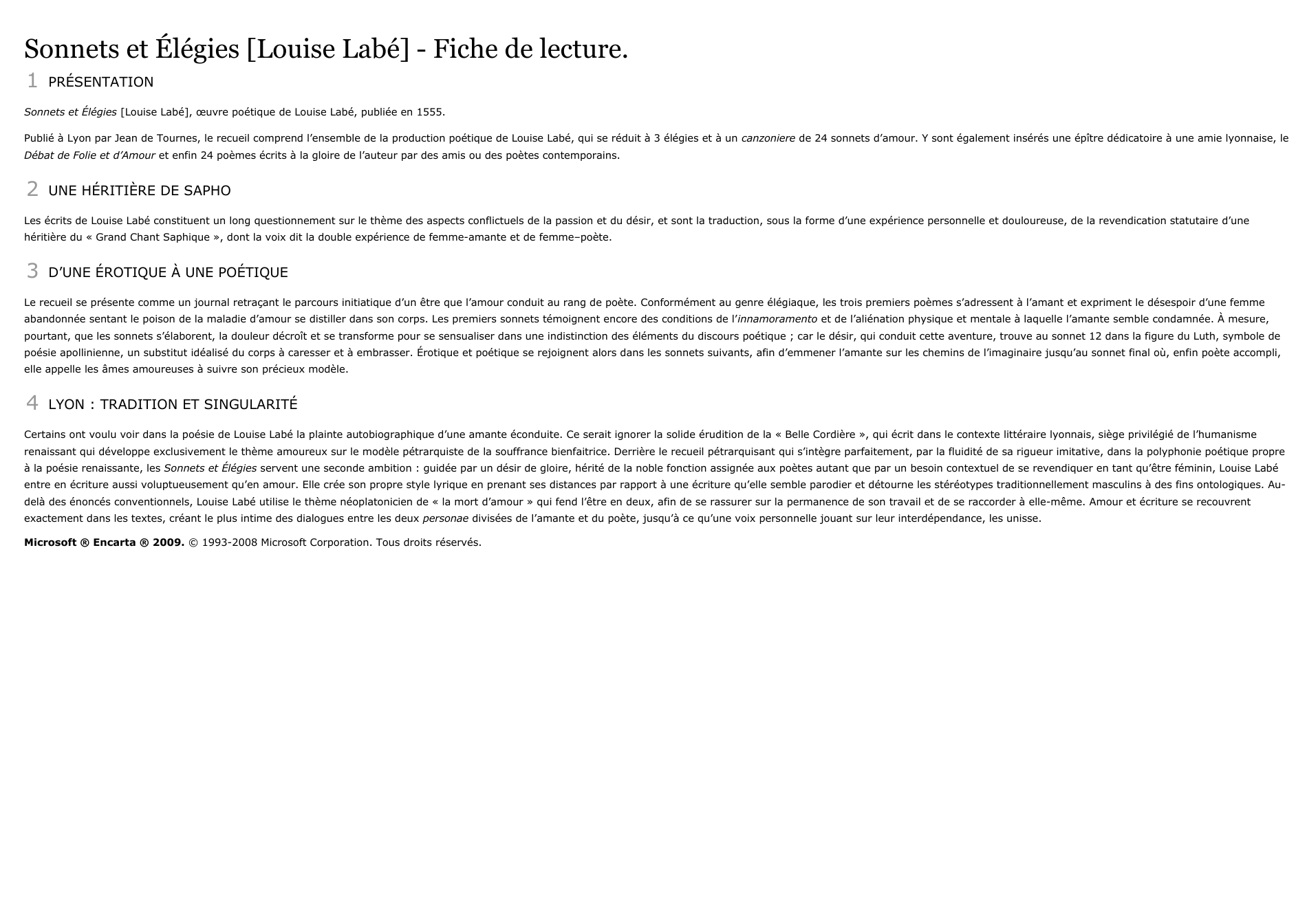 Prévisualisation du document Sonnets et Élégies [Louise Labé] - fiche de lecture.