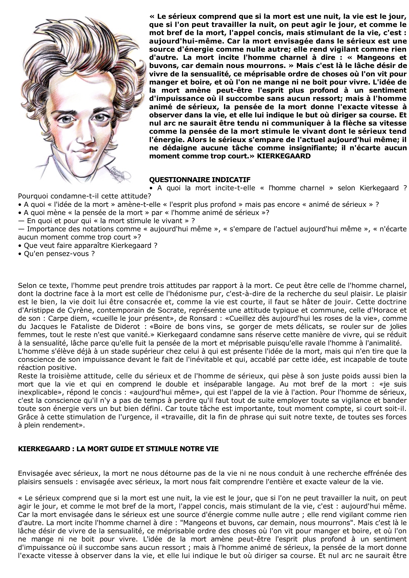 Prévisualisation du document Sören KIERKEGAARD (1813-1855): Le sérieux comprend que si la mort est une nuit