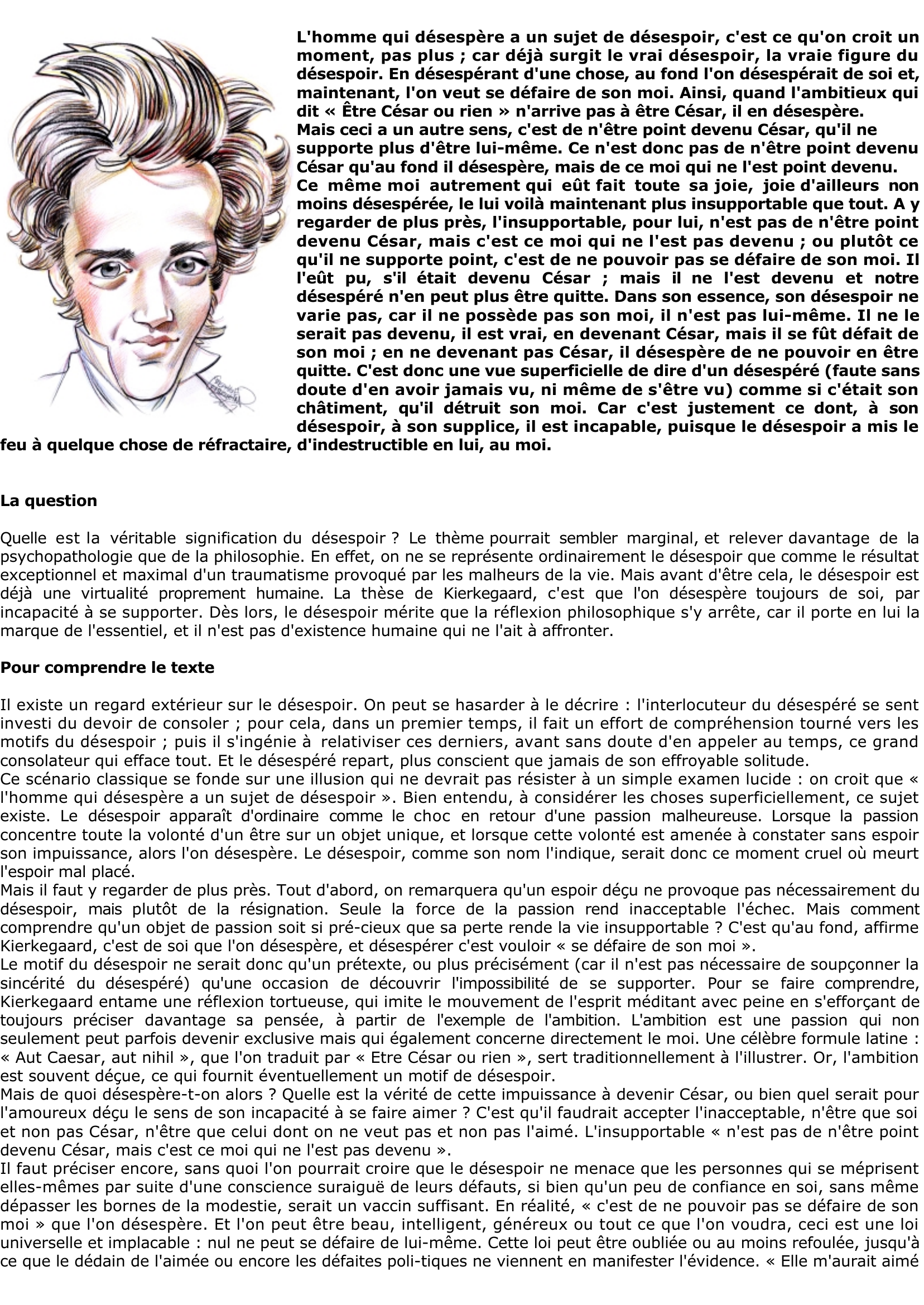 Prévisualisation du document Sören KIERKEGAARD (1813-1855): L'homme qui désespère a un sujet de désespoir