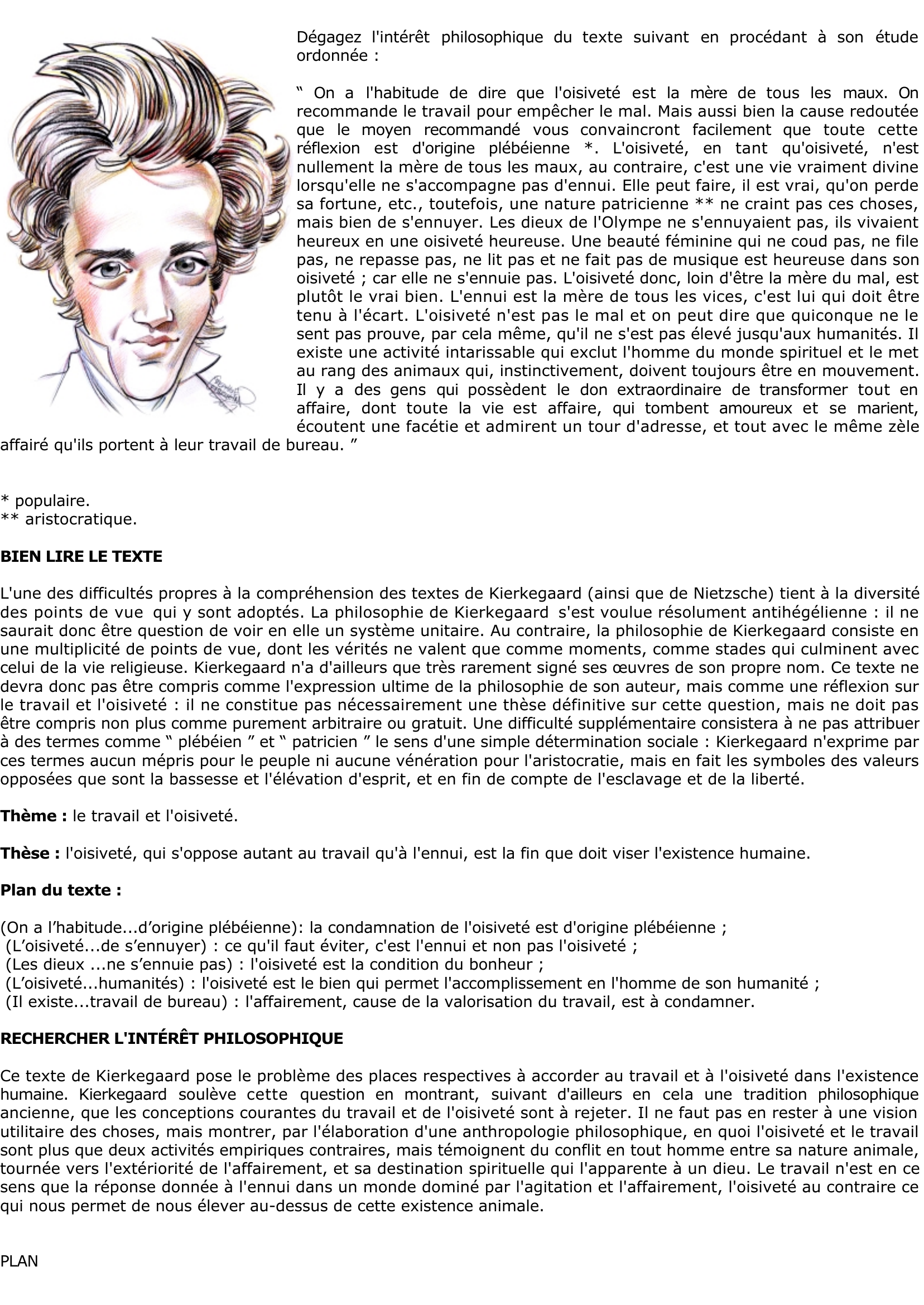 Prévisualisation du document Sören KIERKEGAARD (1813-1855): On a l'habitude de dire que l'oisiveté est la mère de tous les maux
