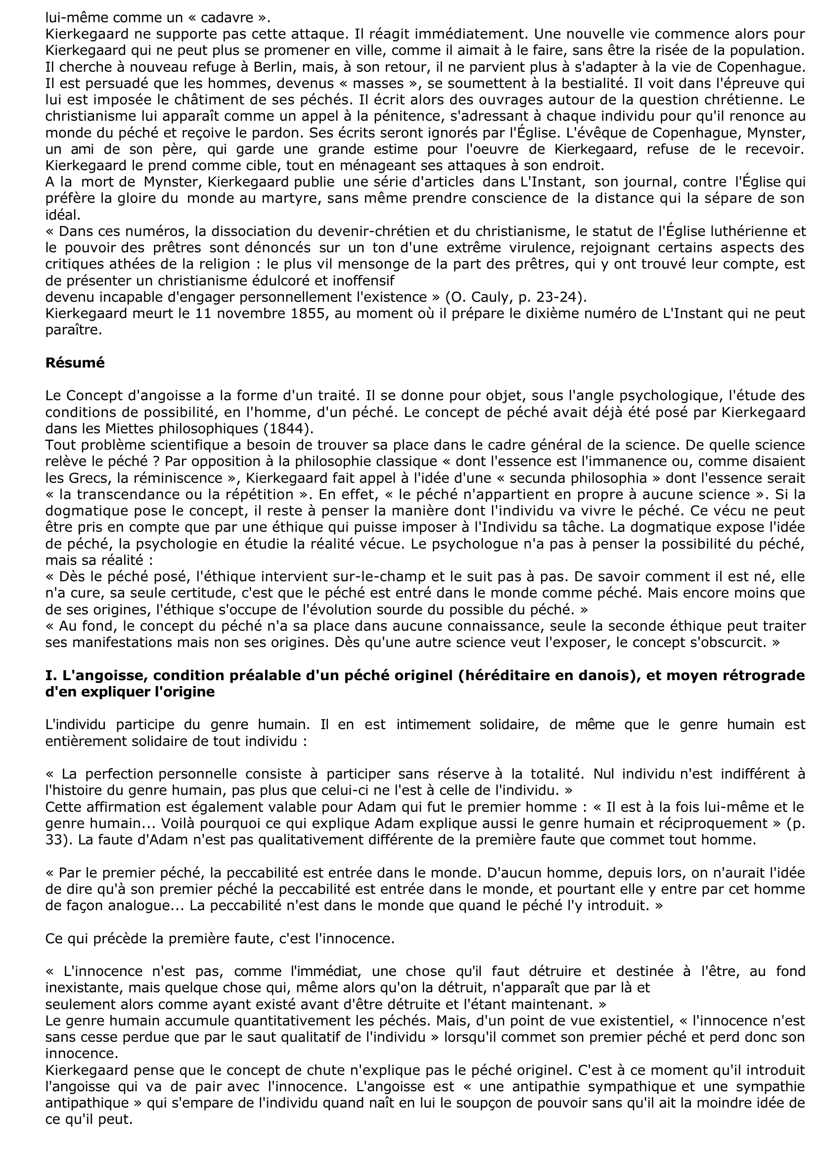 Prévisualisation du document SÖREN KIERKEGAARD : LE CONCEPT D'ANGOISSE (Résumé & Analyse)