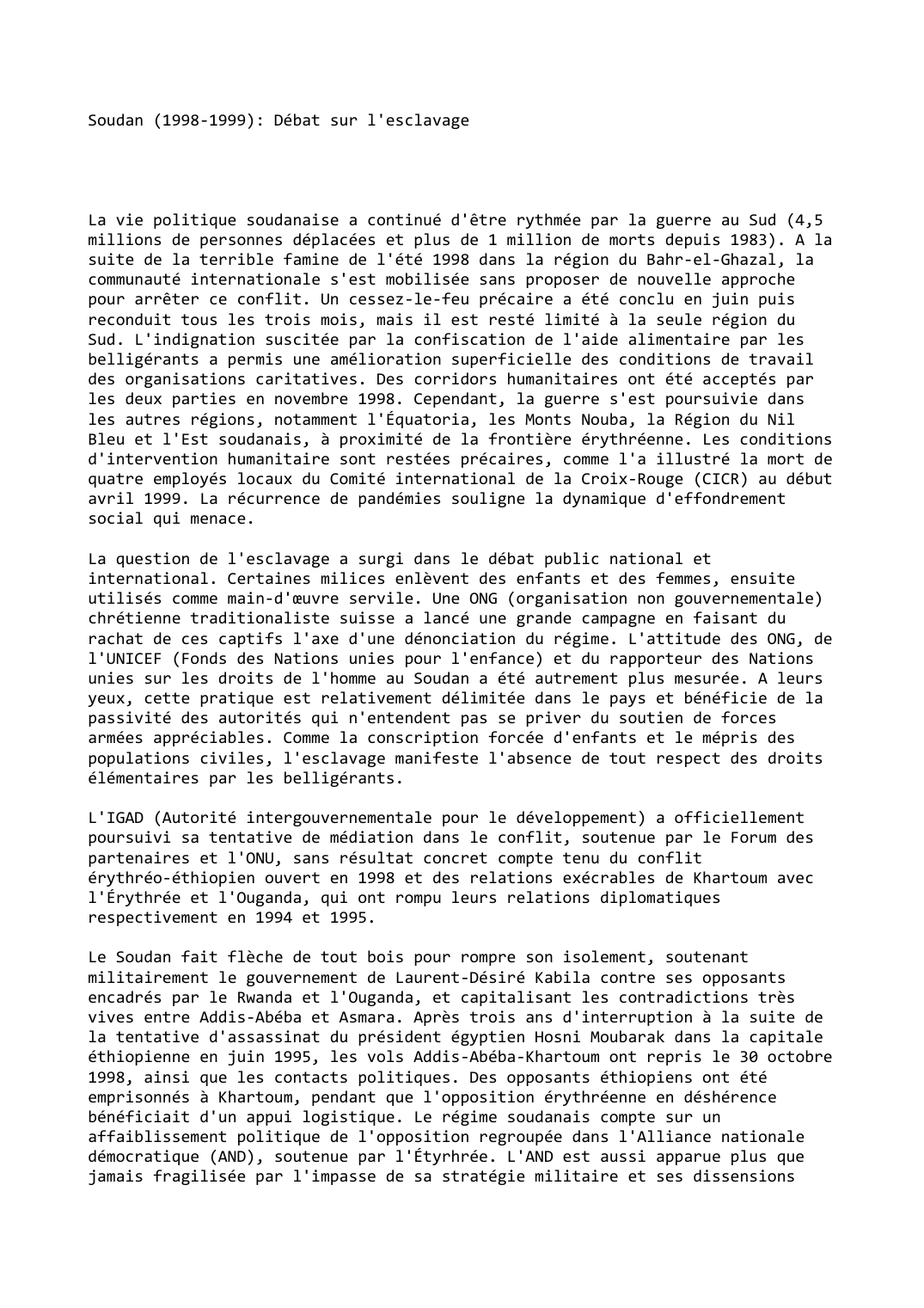 Prévisualisation du document Soudan (1998-1999): Débat sur l'esclavage