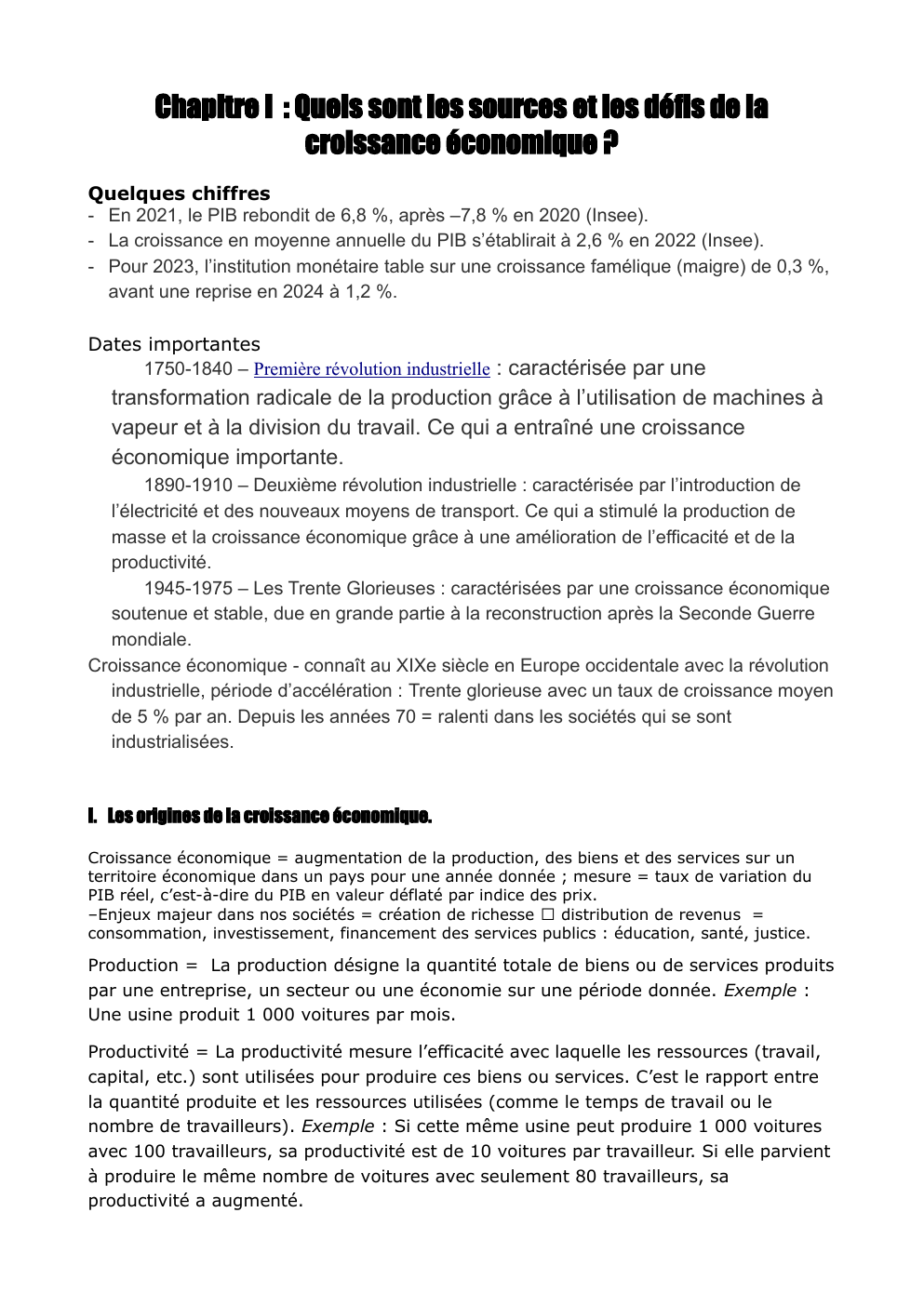 Prévisualisation du document Sources et limites de la croissance économique