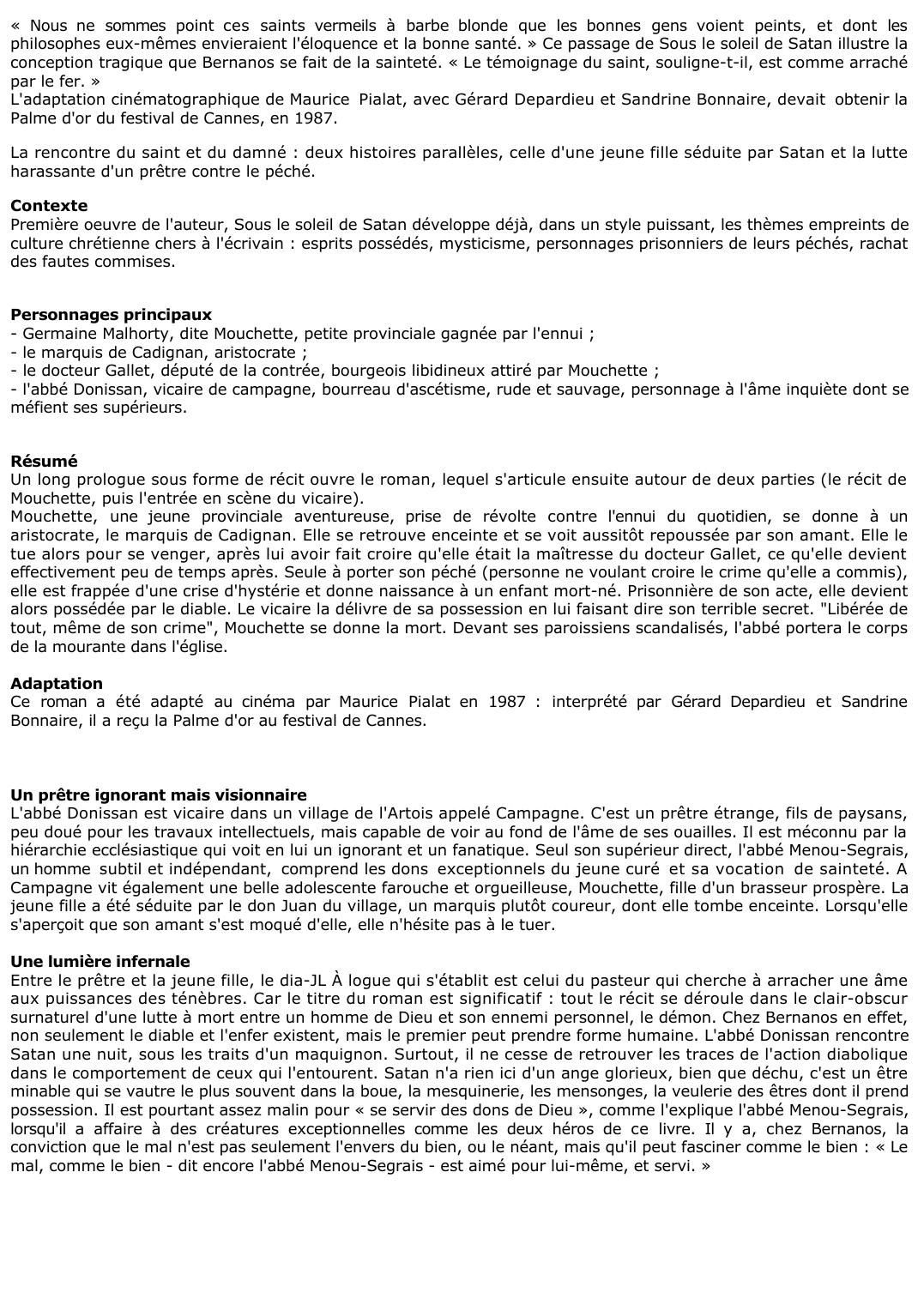 Prévisualisation du document Sous le Soleil de Satan de BERNANOS (Résumé & Analyse)