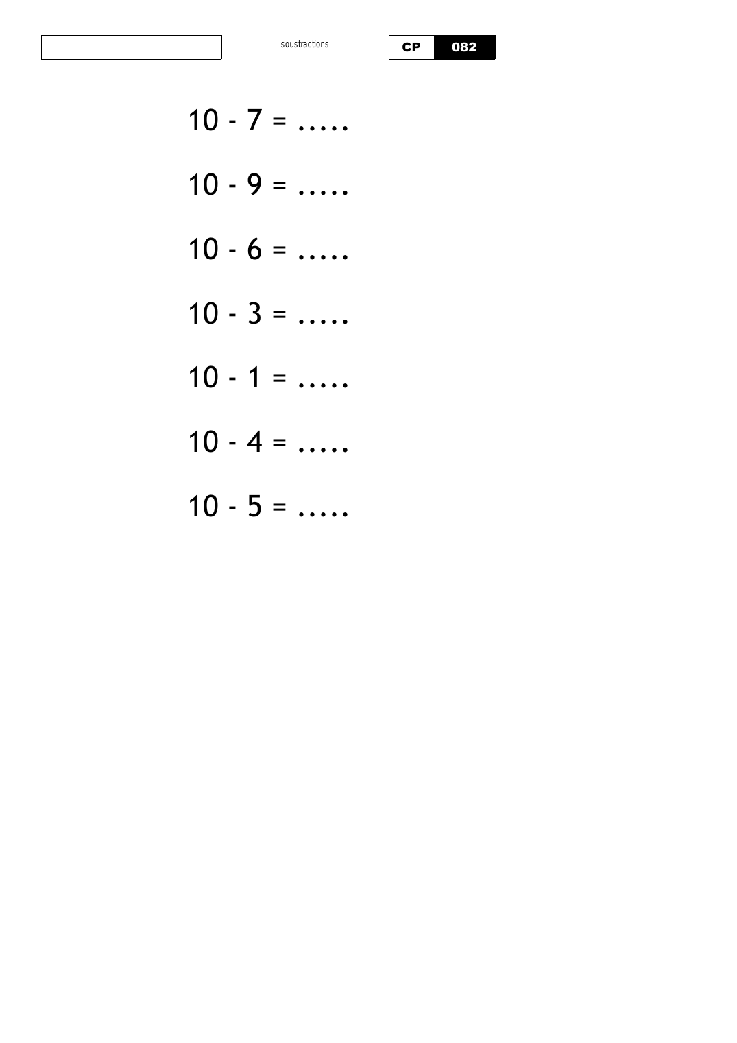 Prévisualisation du document soustractions10 - 7 = .