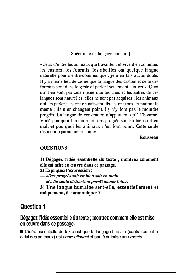 Prévisualisation du document Spécificité du langage humain - Rousseau