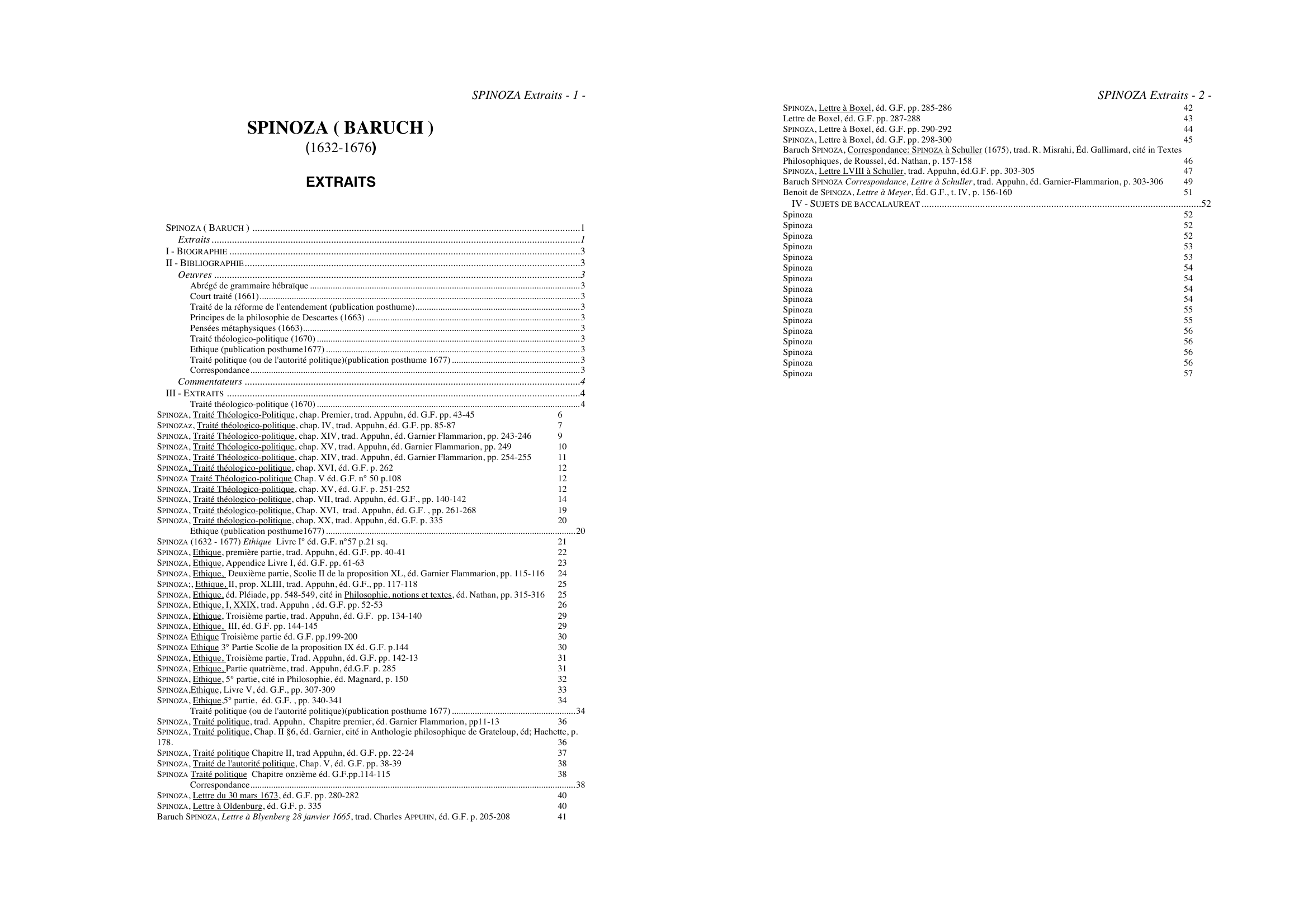 Prévisualisation du document SPINOZA ( BARUCH ) - Textes
