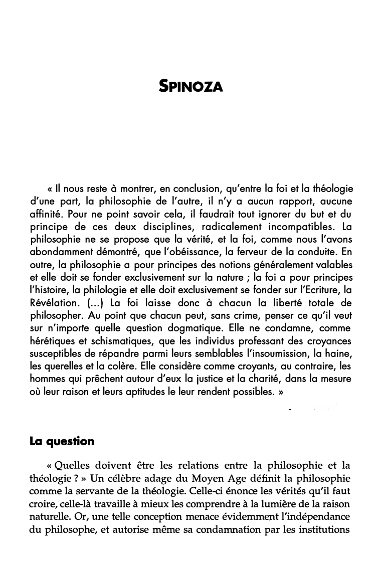 Prévisualisation du document Spinoza: Quelles doivent être les relations entre la philosophie et la théologie ?