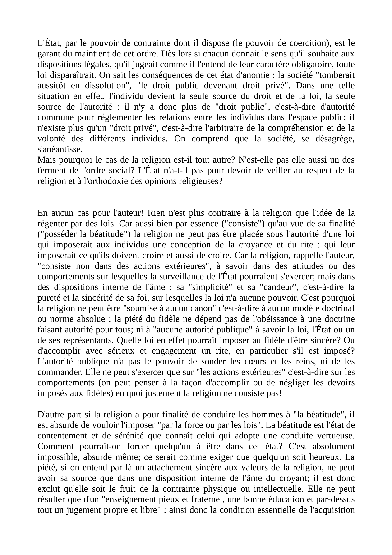 Prévisualisation du document Spinoza, Traité théologico-politique, VII