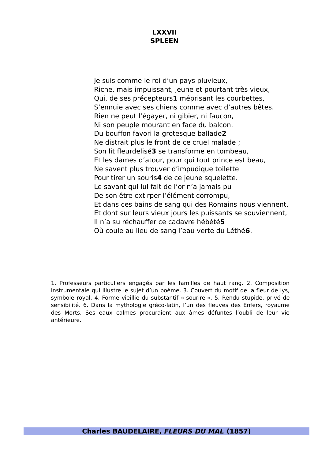 Prévisualisation du document spleen 77 de Baudelaire