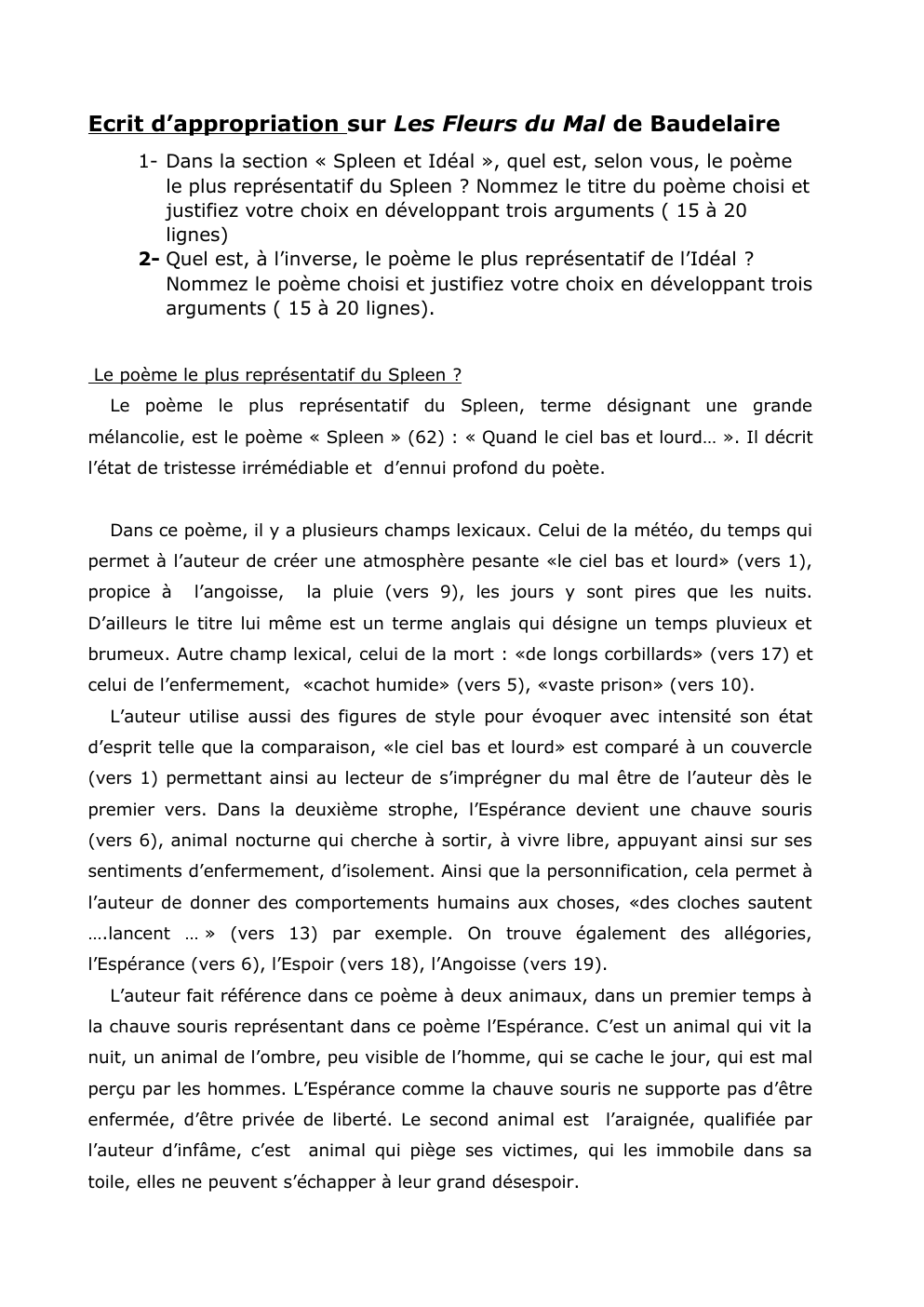 Prévisualisation du document Spleen et Idéal - Ecrit d’appropriation sur Les Fleurs du Mal de Baudelaire