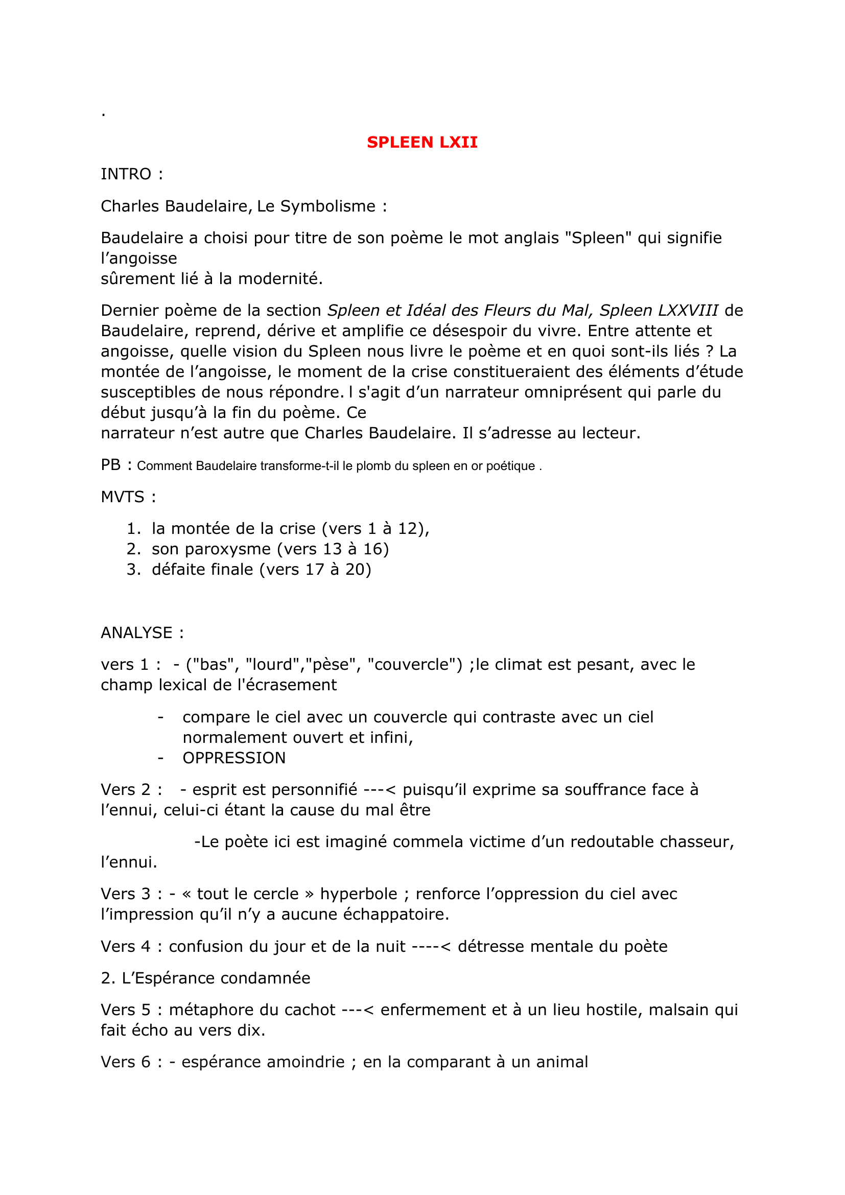 Prévisualisation du document Spleen LXXVIII