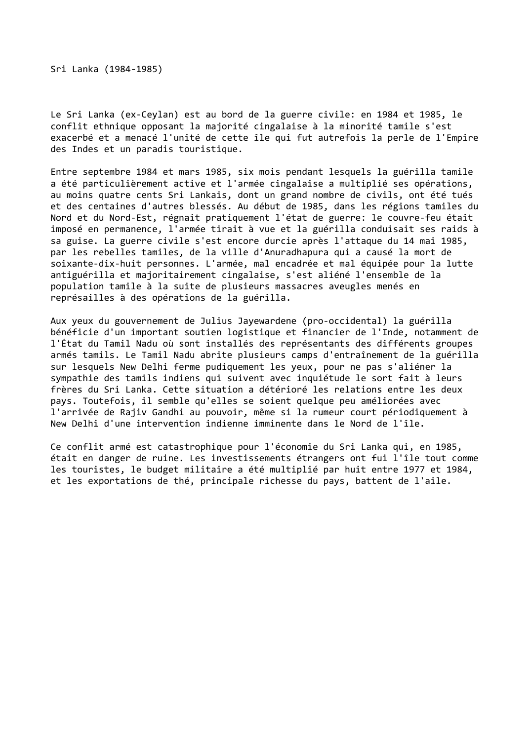 Prévisualisation du document Sri Lanka (1984-1985)