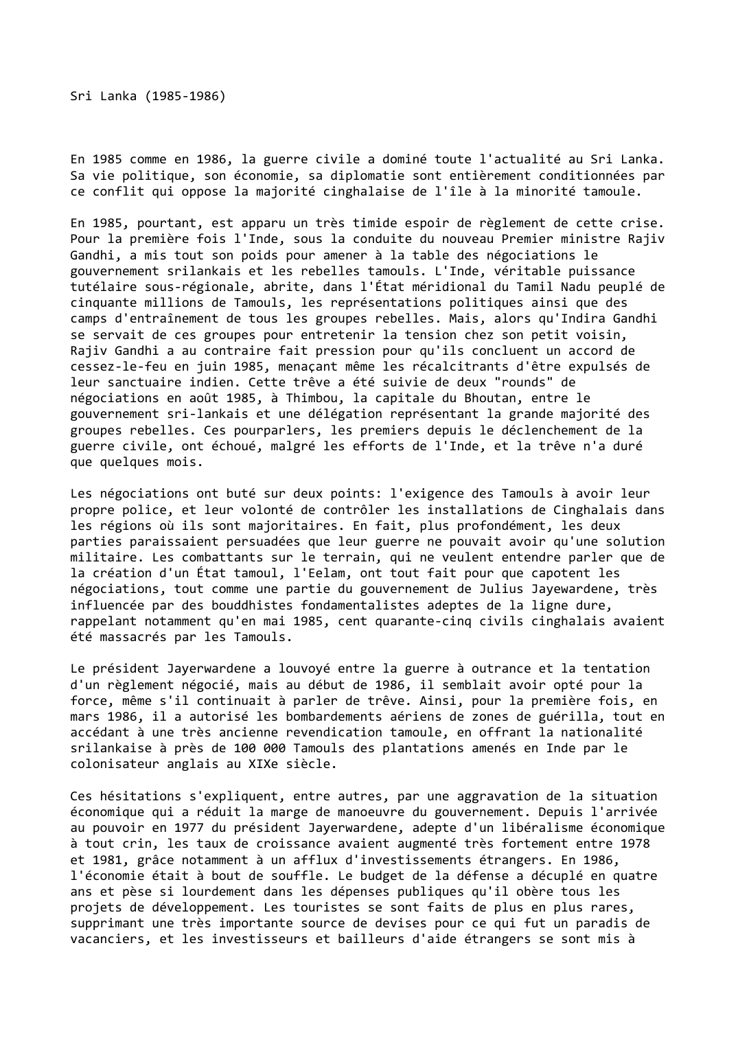 Prévisualisation du document Sri Lanka (1985-1986)