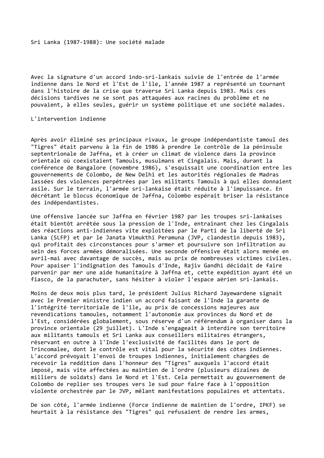 Prévisualisation du document Sri Lanka (1987-1988): Une société malade