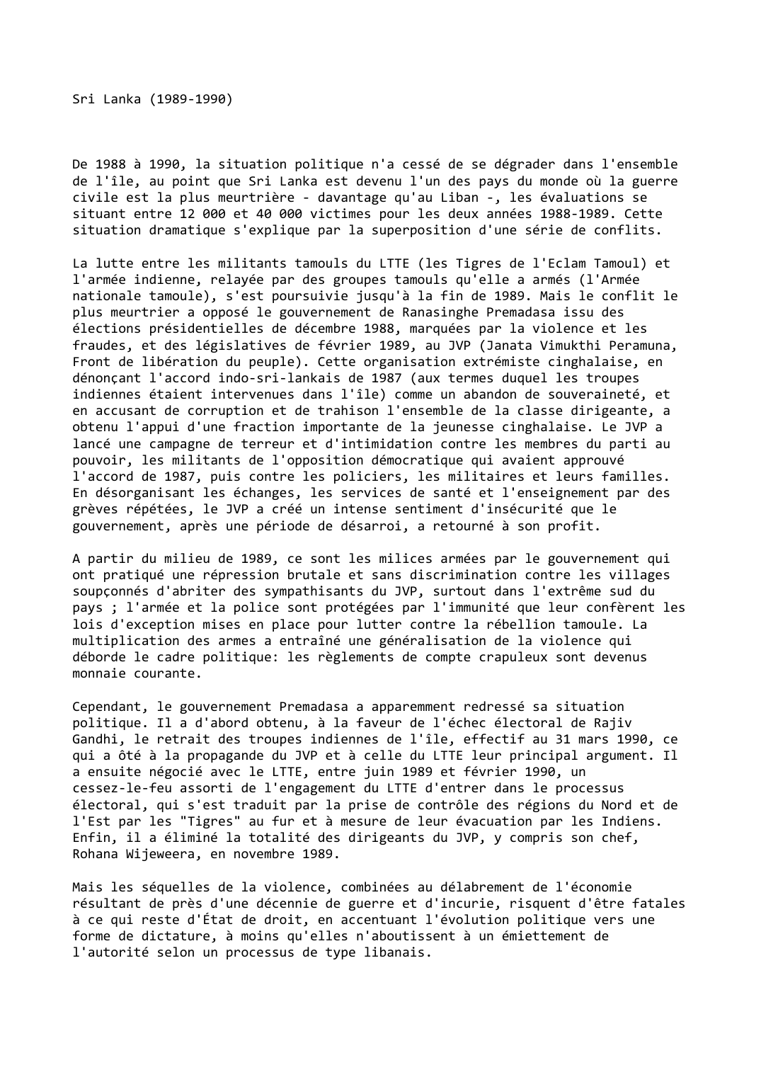 Prévisualisation du document Sri Lanka (1989-1990)