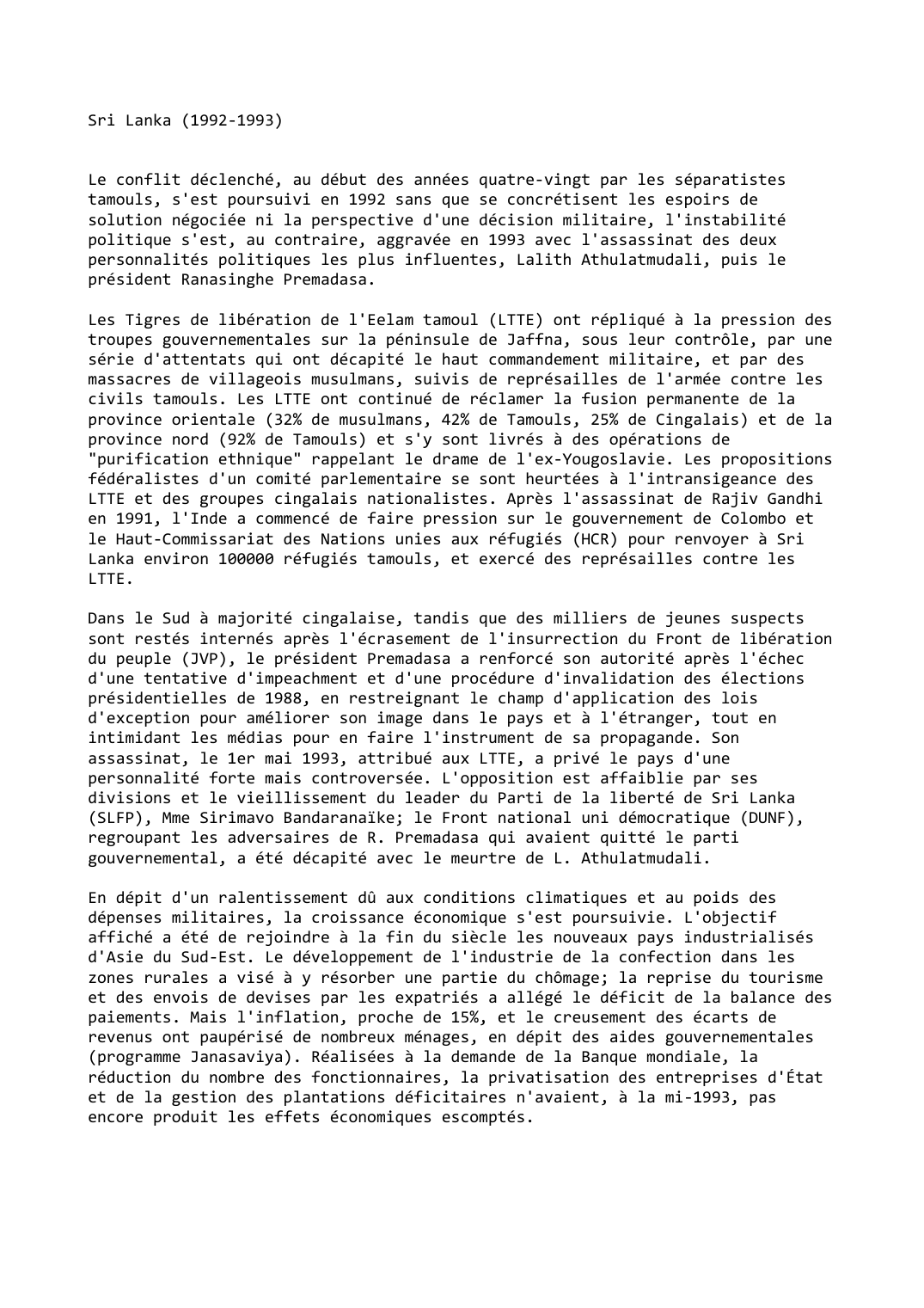 Prévisualisation du document Sri Lanka (1992-1993)