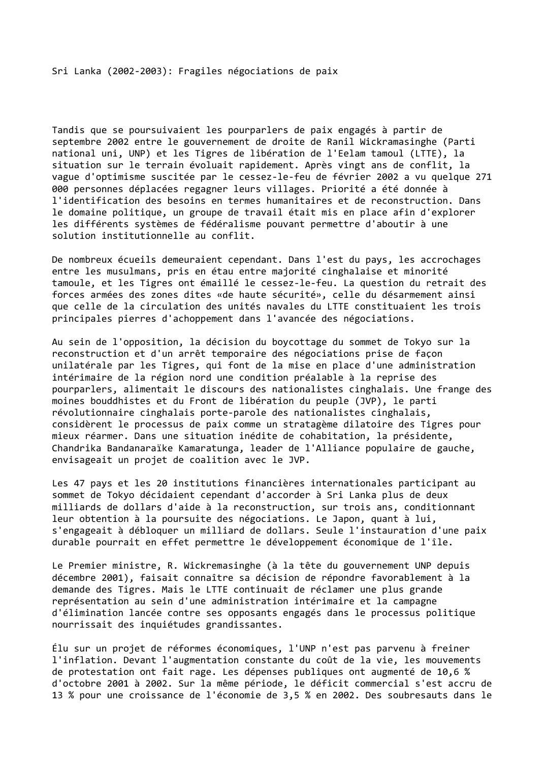 Prévisualisation du document Sri Lanka (2002-2003): Fragiles négociations de paix