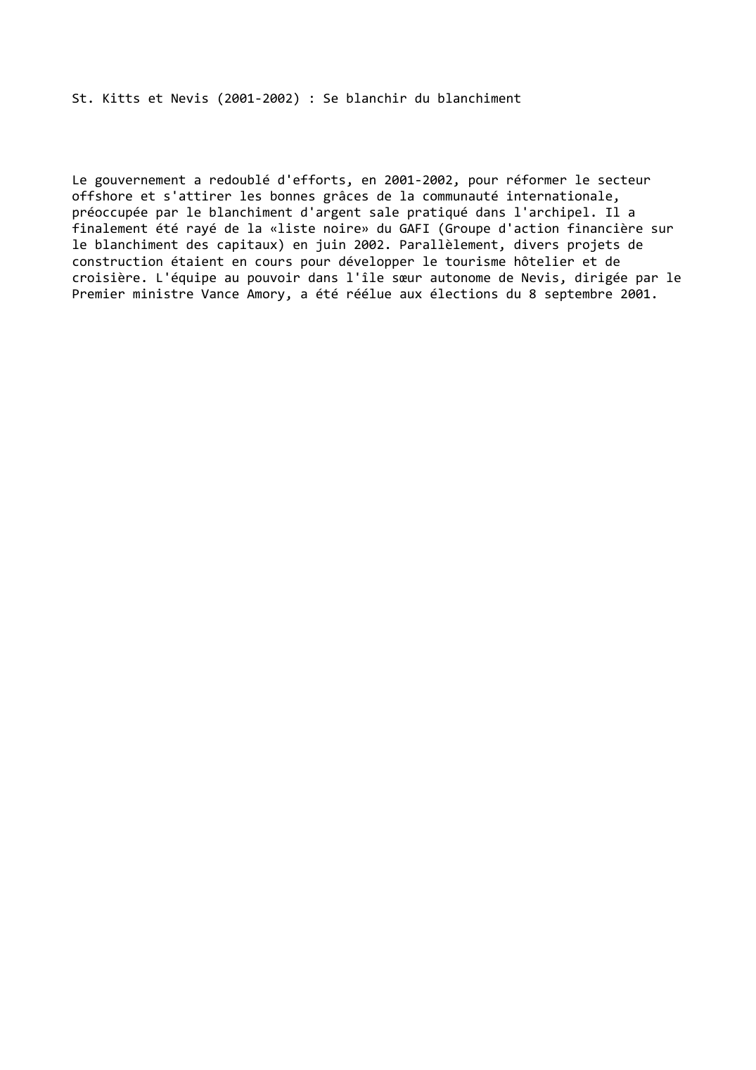 Prévisualisation du document St. Kitts et Nevis (2001-2002) : Se blanchir du blanchiment