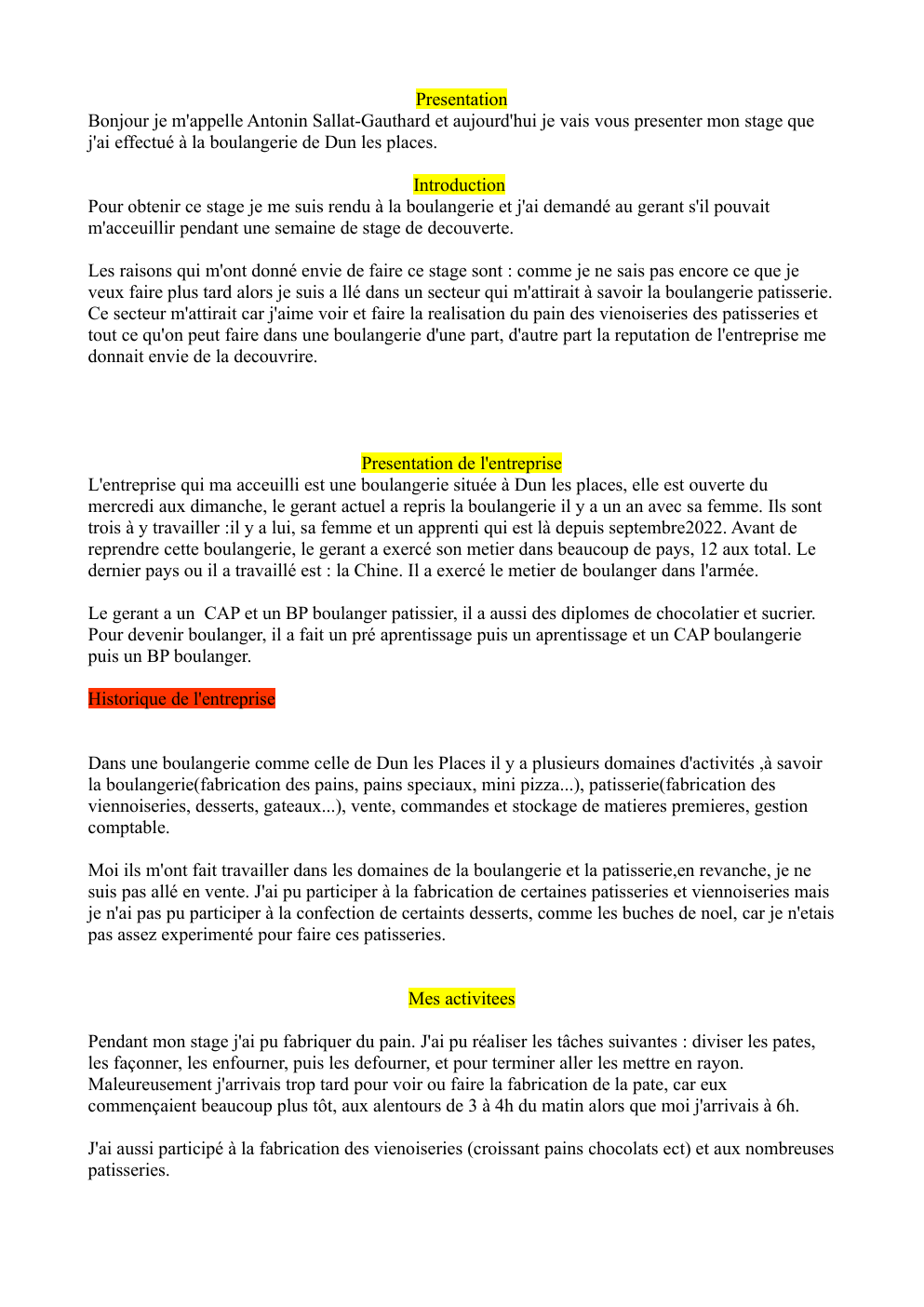 Prévisualisation du document Stage en boulangerie