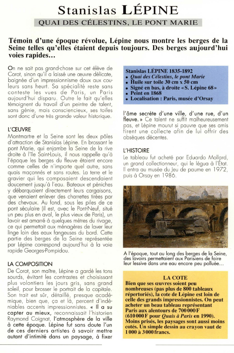 Prévisualisation du document Stanislas LÉPINE:QUAI DES CÉLESTINS, LE PONT MARIE (analyse du tableau).