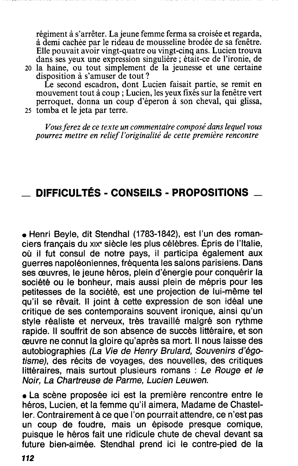 Prévisualisation du document Stendhal (1783-1842) : Lucien Leuwen (commentaire)