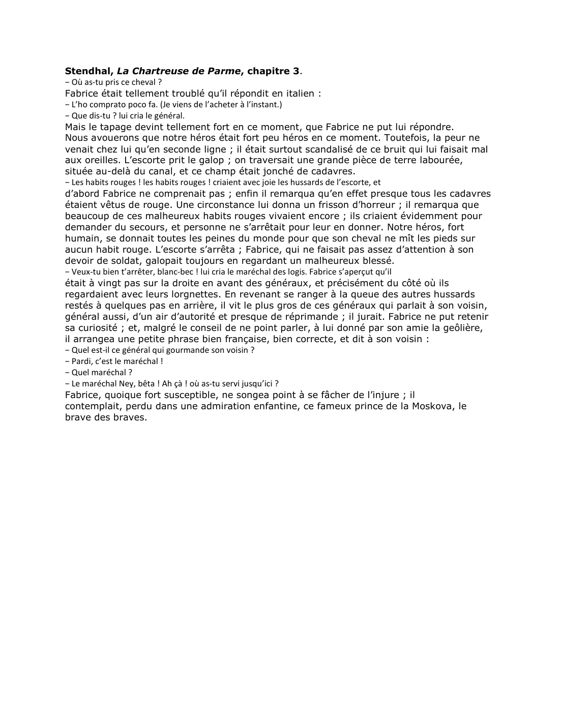 Prévisualisation du document Stendhal, La Chartreuse de Parme, chapitre 3.