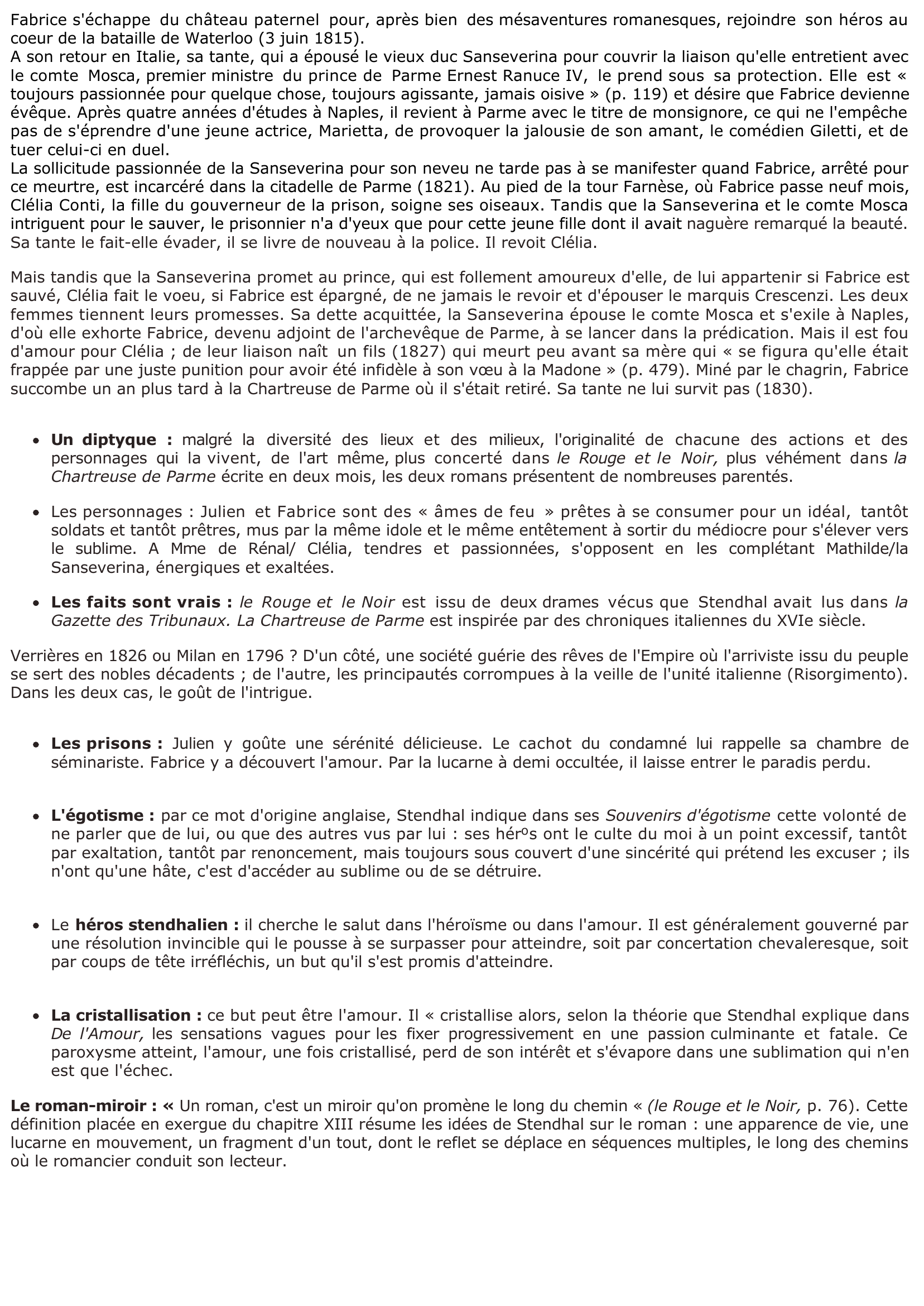 Prévisualisation du document STENDHAL: La Chartreuse de Parme (Résumé & Analyse)