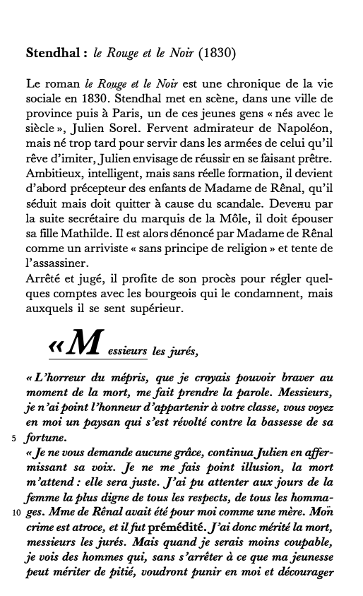 Prévisualisation du document Stendhal: le Rouge et le Noir (1830), II, 41.