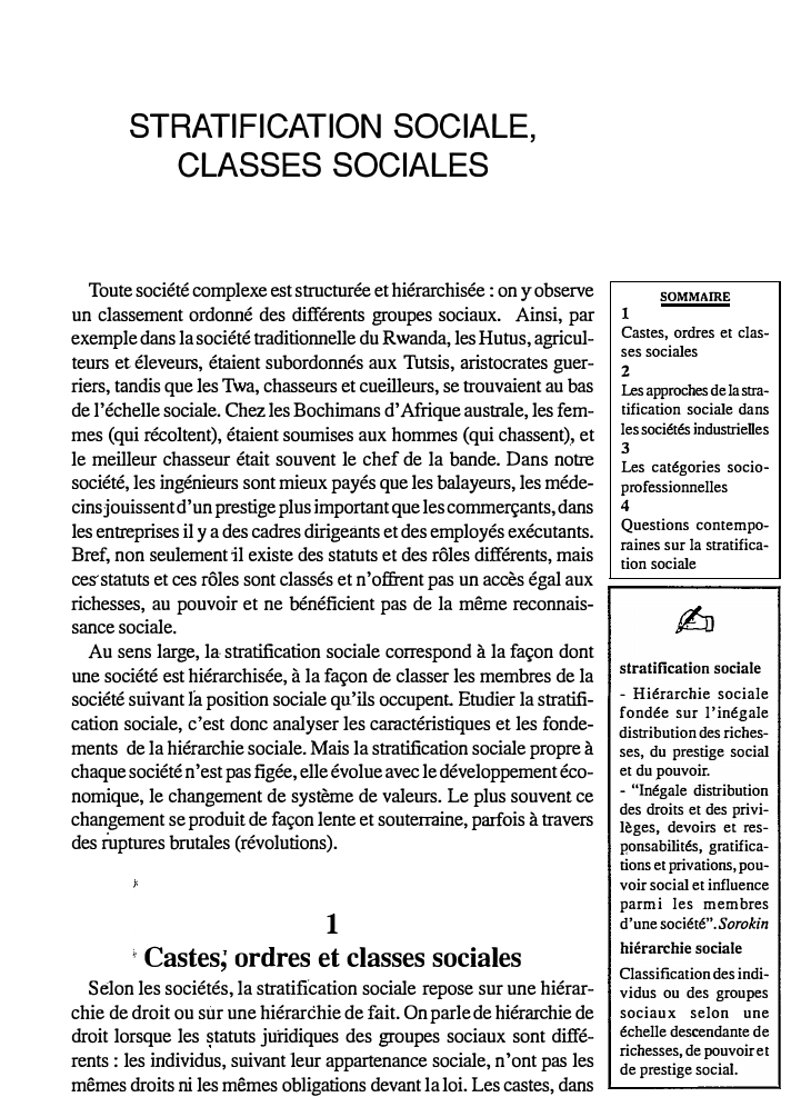 Prévisualisation du document STRATIFICATION SOCIALE, CLASSES SOCIALES