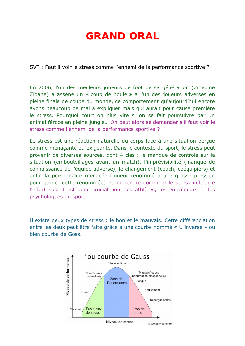 Prévisualisation du document Stress et performance sportive (Grand Oral)