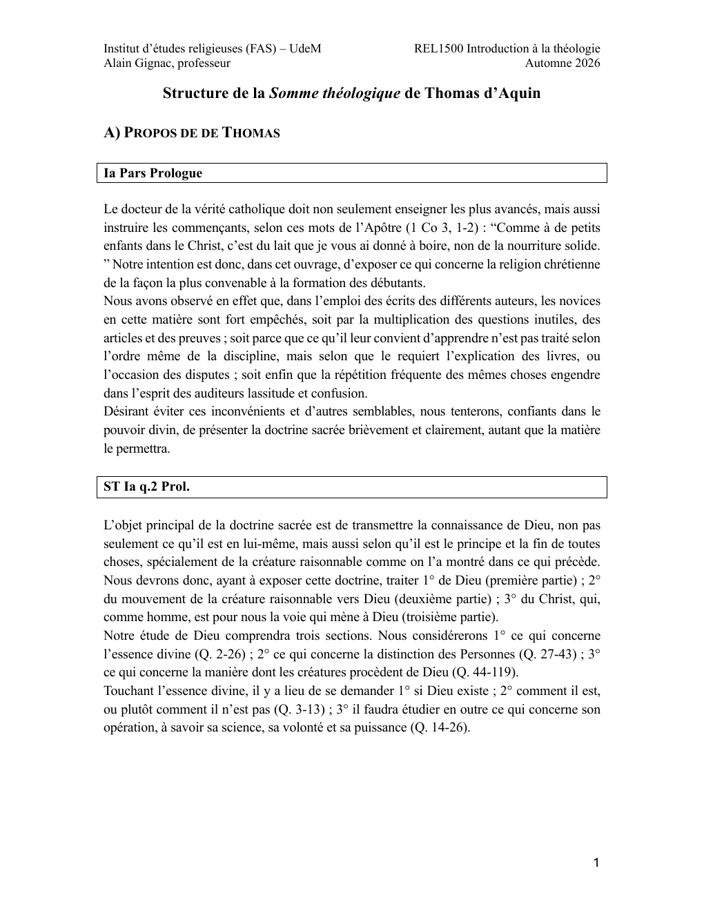 Prévisualisation du document Structure de la Somme théologique de Thomas d’Aquin
